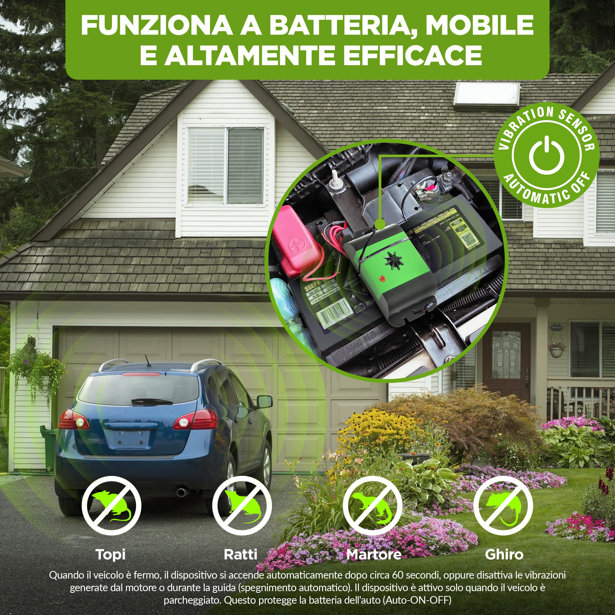 ISOTRONIC repellente martore auto batteria sensore vibrazione ultrasuoni protezione soffitte garage dissuasore raggio 40m² 3 unità efficace interno esterno difesa stop roditori mobile antiroditore