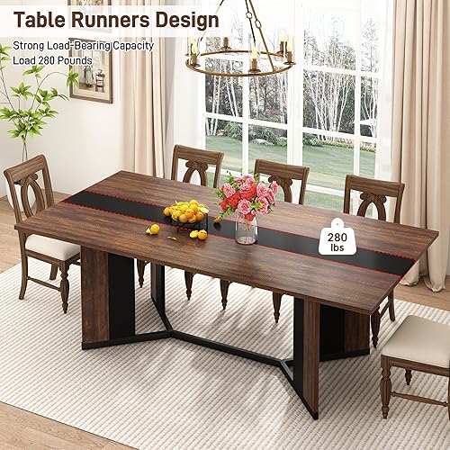 Miniatura 4 de Mesa de comedor de 71 pulgadas para 4, 5, 6 personas, mesa de cocina rectangular de madera con mesa impermeable, mesas de comedor con patas