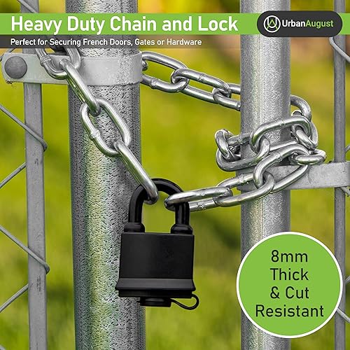 Miniatura 4 de Urban August Cadena de seguridad endurecida de 0.315 pulgadas de grosor con un bloqueo de almohadilla resistente a la intemperie  Cerradura de