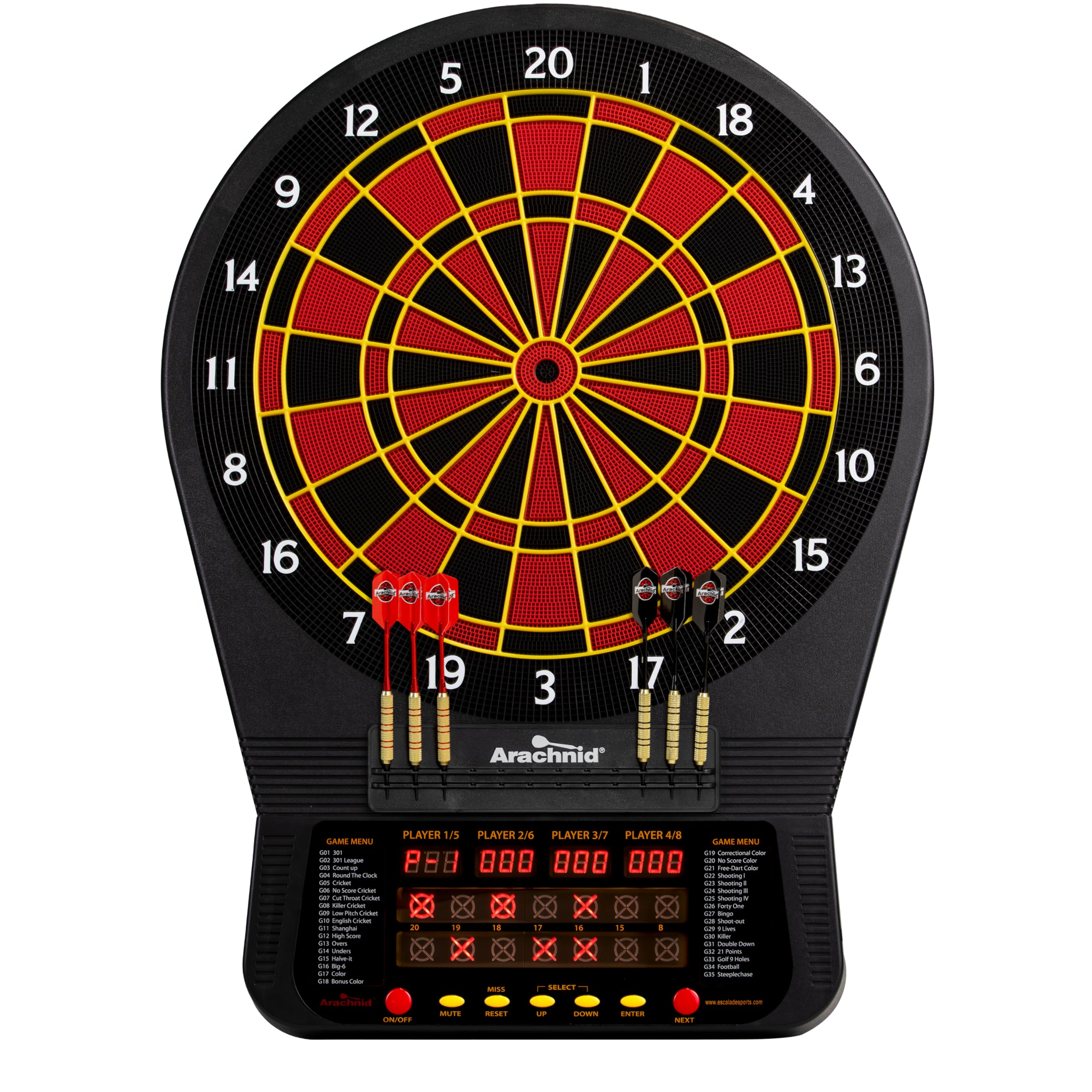 Arachnid Cricket Pro 670 Tournament-Quality Dartboard with 35 Games and 318 Variations (6 Cricket Games) , Black