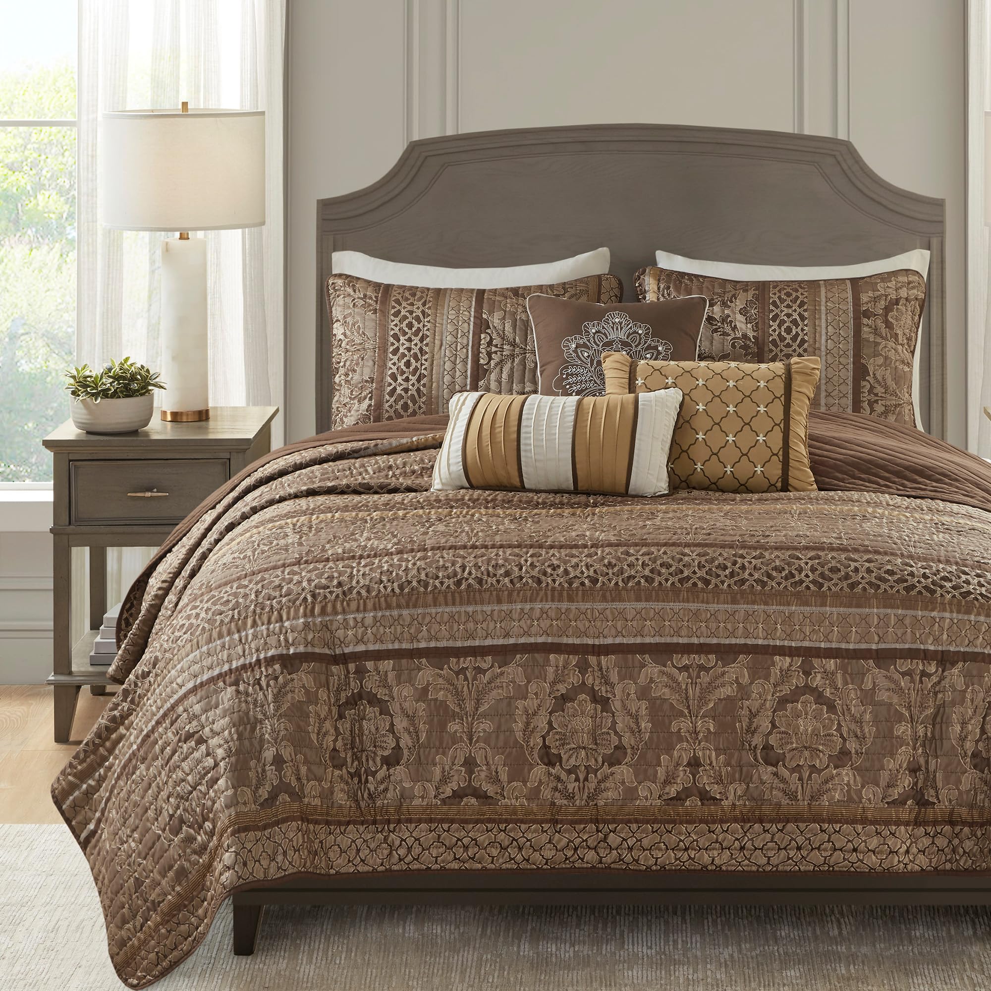 Madison Park Bellagio 6 Piece Quilted Coverlet Set, King, Brown/Gold