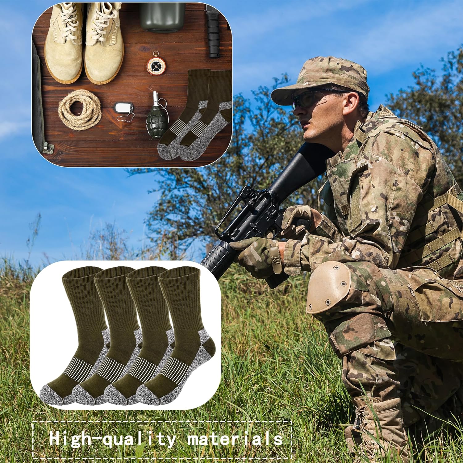 5 Pairs Military Socks Men Army Green Sock Crew Hiking Socks for Soldiers Policemen Firefighter Hunting Working Sports - Image 5