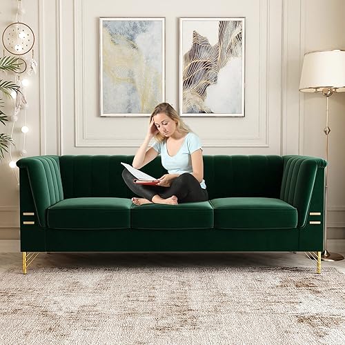 Miniatura 15 de Sofá de terciopelo de 85.63 pulgadas, moderno sofá biplaza con almohadas, juego de 2 para sala de estar, dormitorio, muebles de apartamento con