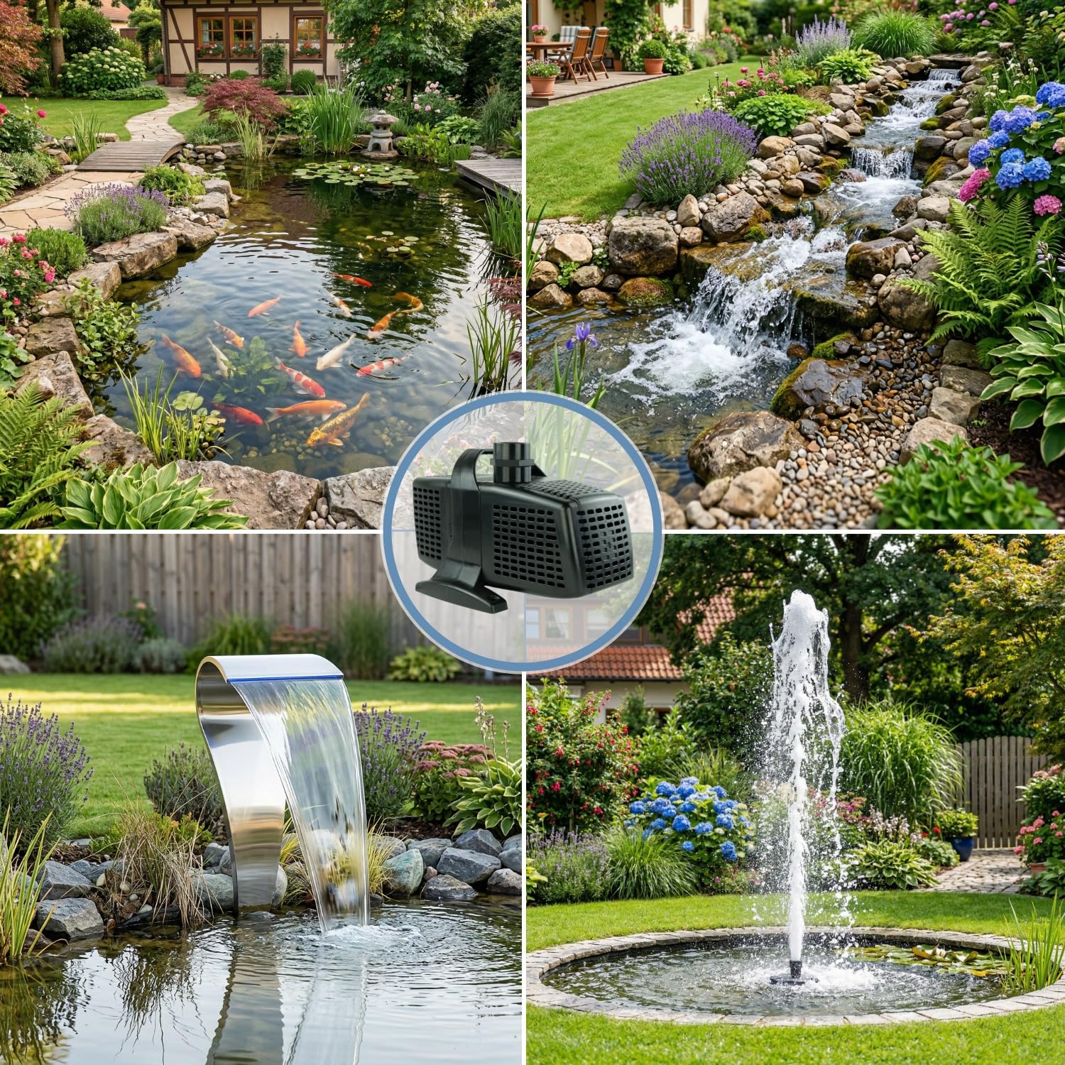 Power Teichpumpe 230 V – 20.000 L/H, 10m Kabel, 7,5m Förderhöhe, Vorfilter, 420 Watt, Wasserpumpe, Bachlaufpumpe, Wasserspielpumpe | Brunnenpumpe | Tauchpumpe | Springbrunnen-Pumpe | KEP20000N