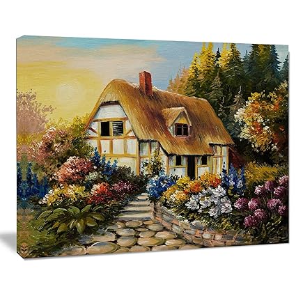 Designart Fairy House Oil Painting Landscape Painting Canvas Print 20 X 12 Yellow Amazon In Home Kitchen
