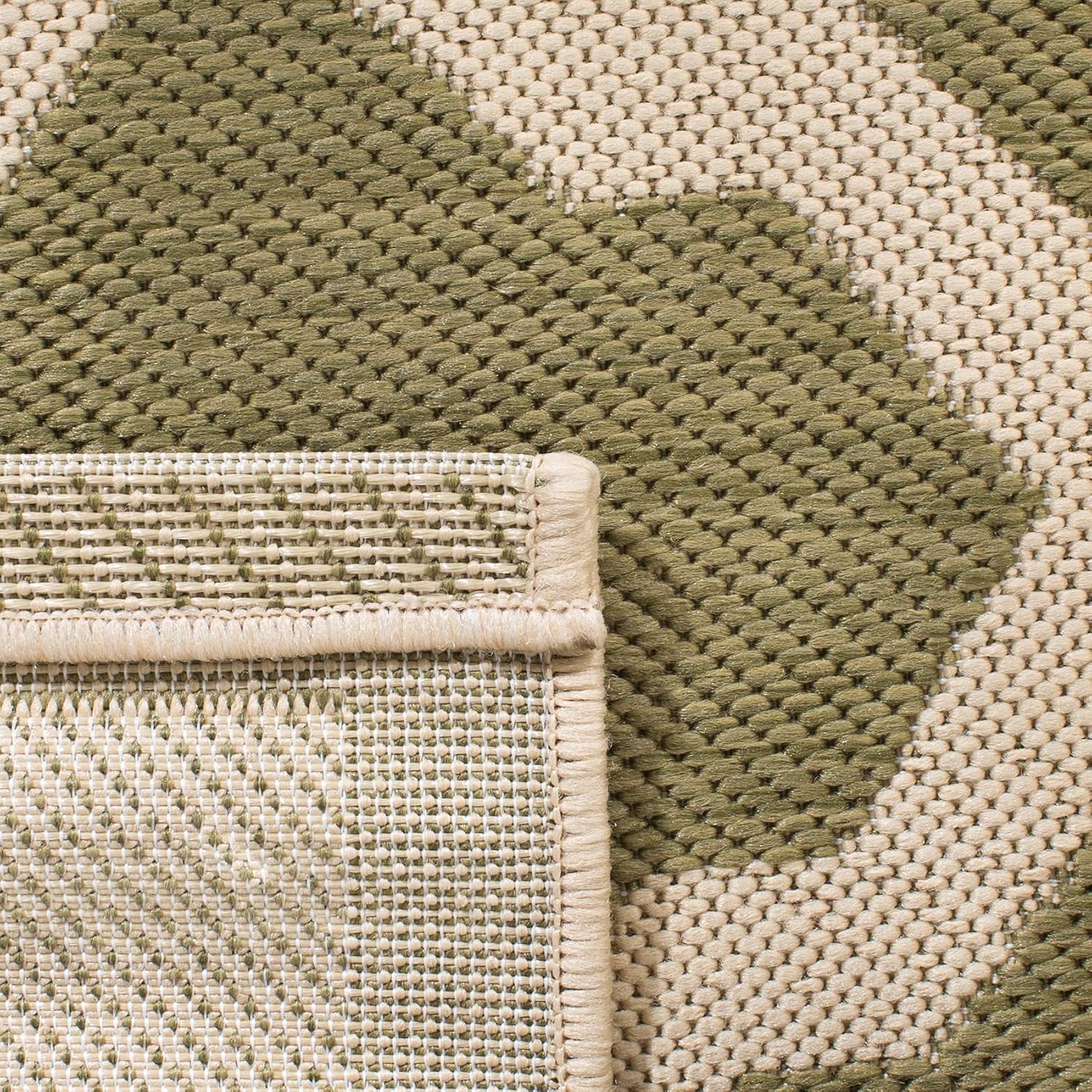 SAFAVIEH Washable Rug Outdoor Courtyard Collection - 4' x 5'7", Green & Beige, Non-Shedding & Easy Cleaning, Ideal for Patio, Backyard, Mudroom (CY6903-244)