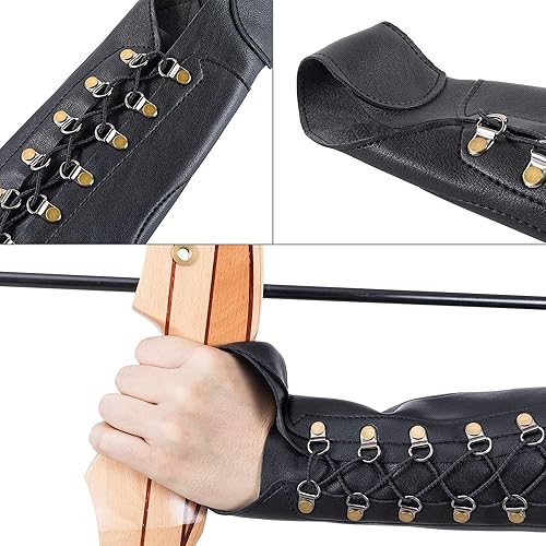 Miniatura 5 de Windfulogo PU cuero tiro con arco protector de brazo protector de mano de arco largo caza tiro