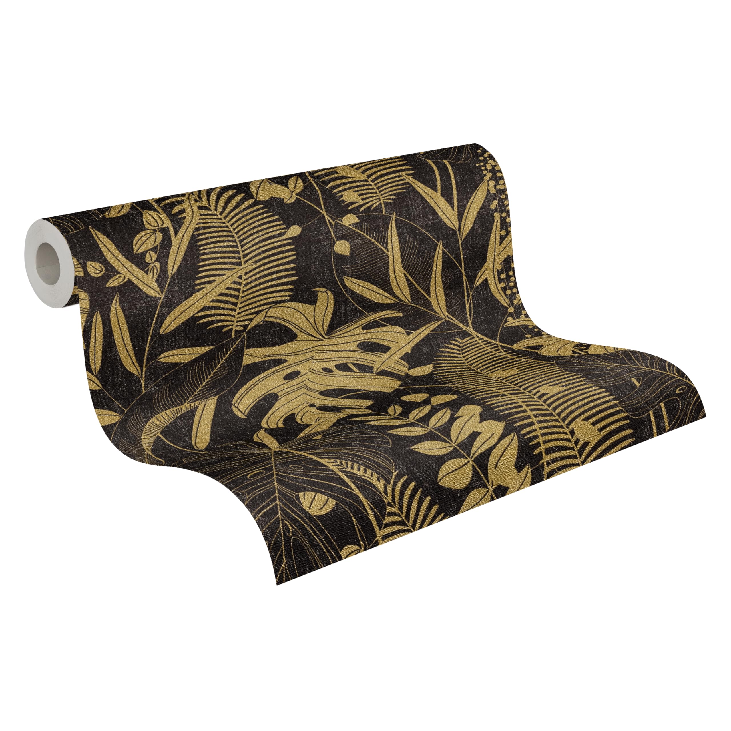 Papier peint intissé palmier noir doré métallisé tapisserie jungle exotique 10m 791643