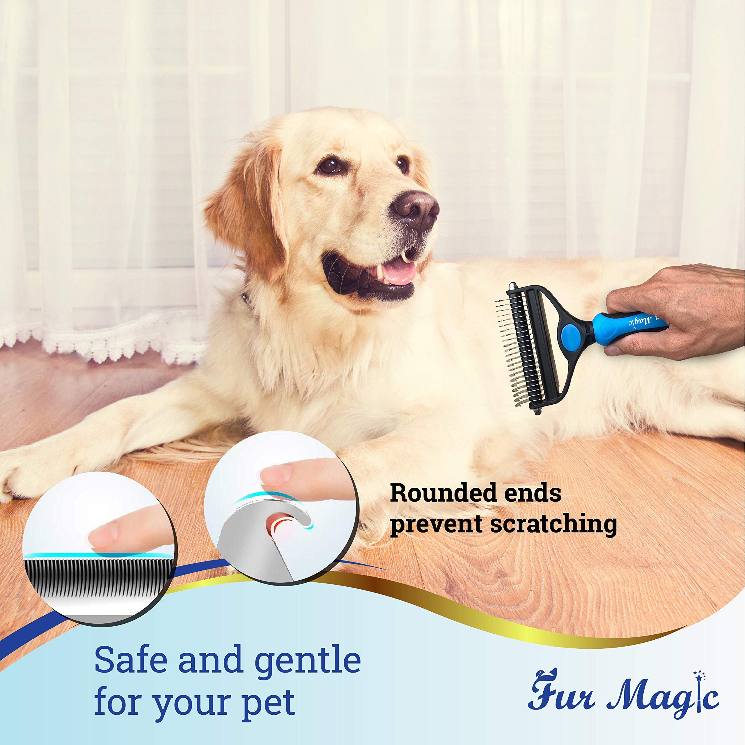 Fur Magic Herramienta para deshedding y desmatting, cepillo de aseo para mascotas de 2 caras para deshedding y eliminación de enredos para perros y gatos con cabello largo, mediano y corto, tamaño