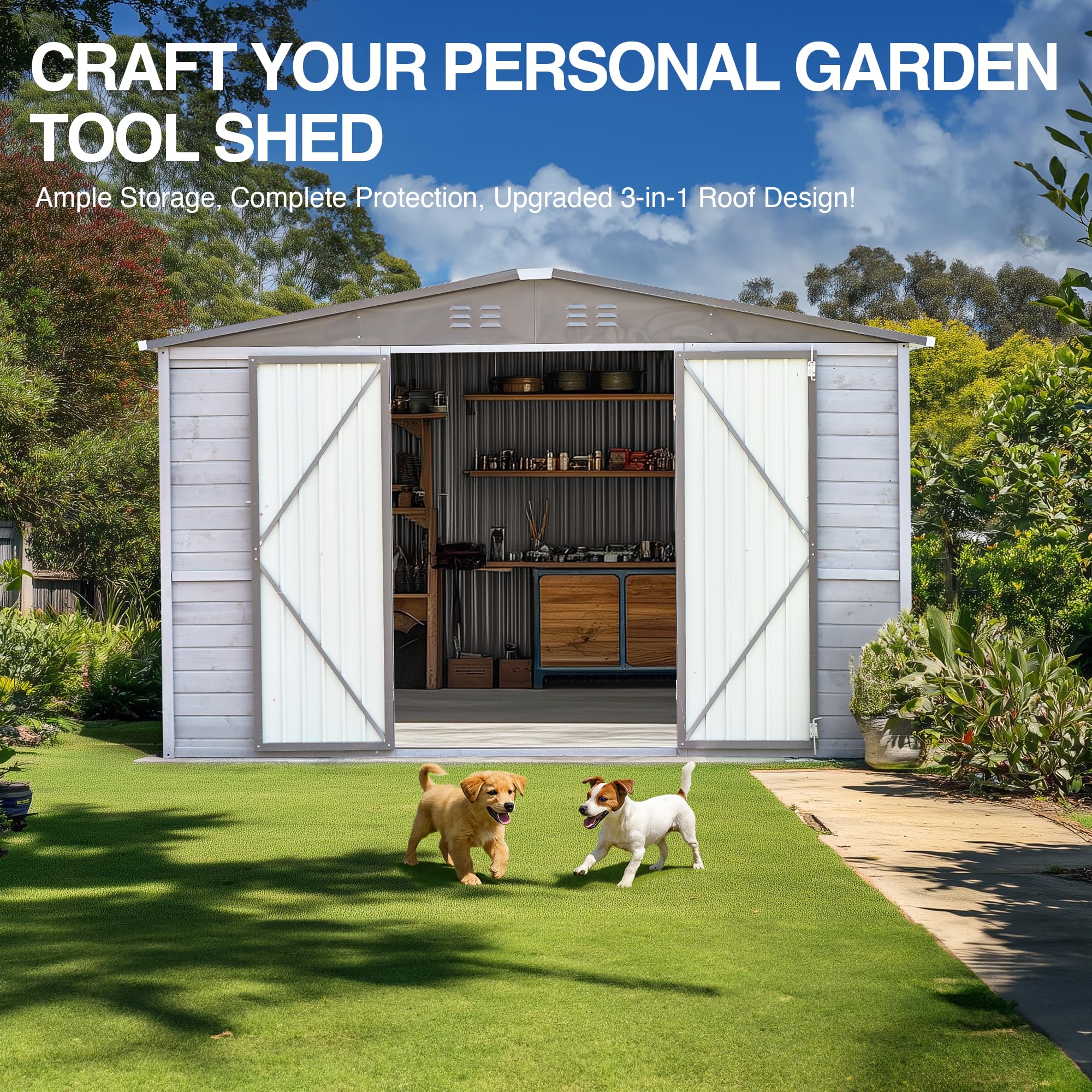Amazon.com : 3x5 ft Outdoor Metal & Wood Combine Storage Shed with