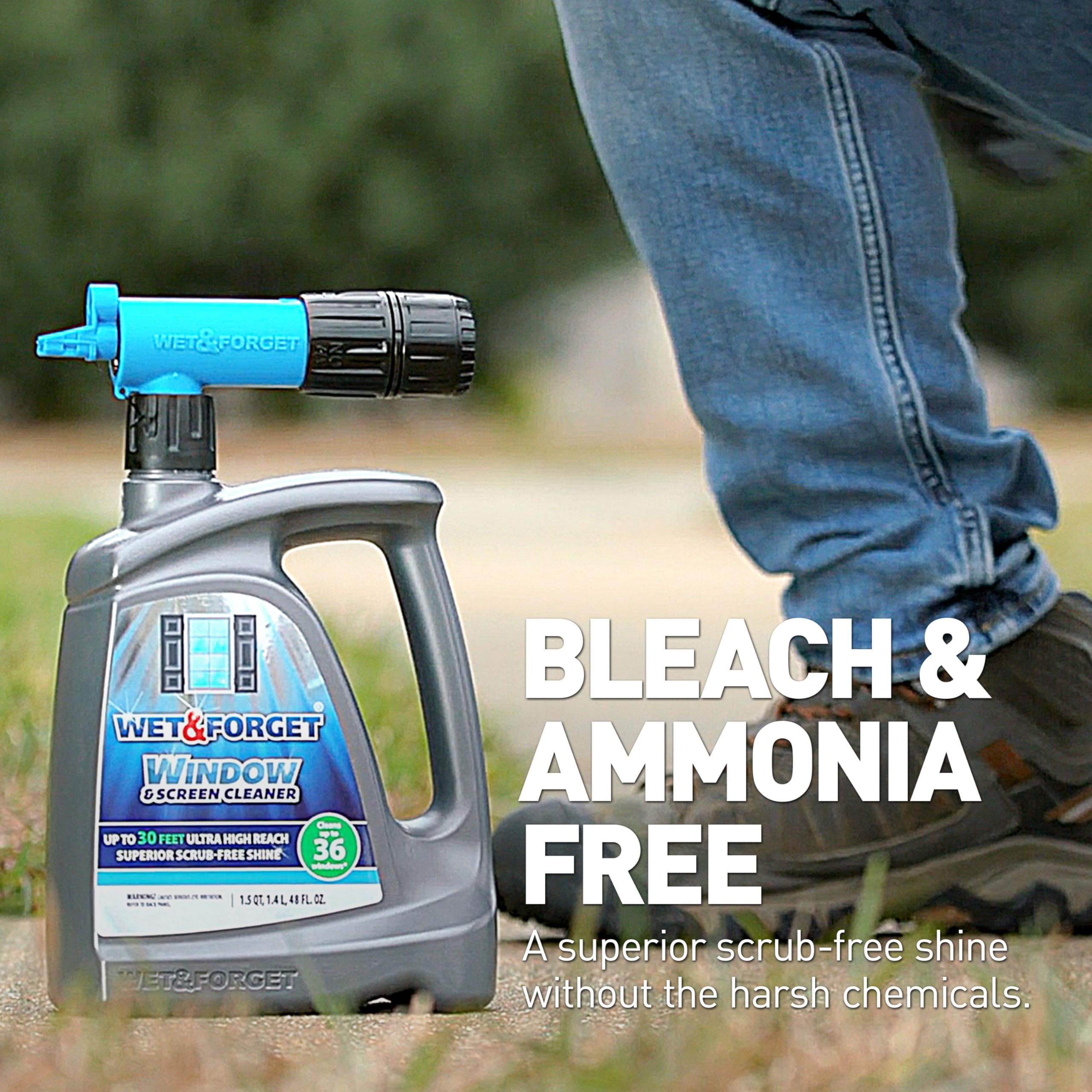 Limpiador de ventanas y pantallas – Spray limpiador de ventanas al aire libre y accesorio de manguera; sin frotar, brillo superior sin frotar para ventanas y pantallas; 48 onzas (paquete 4