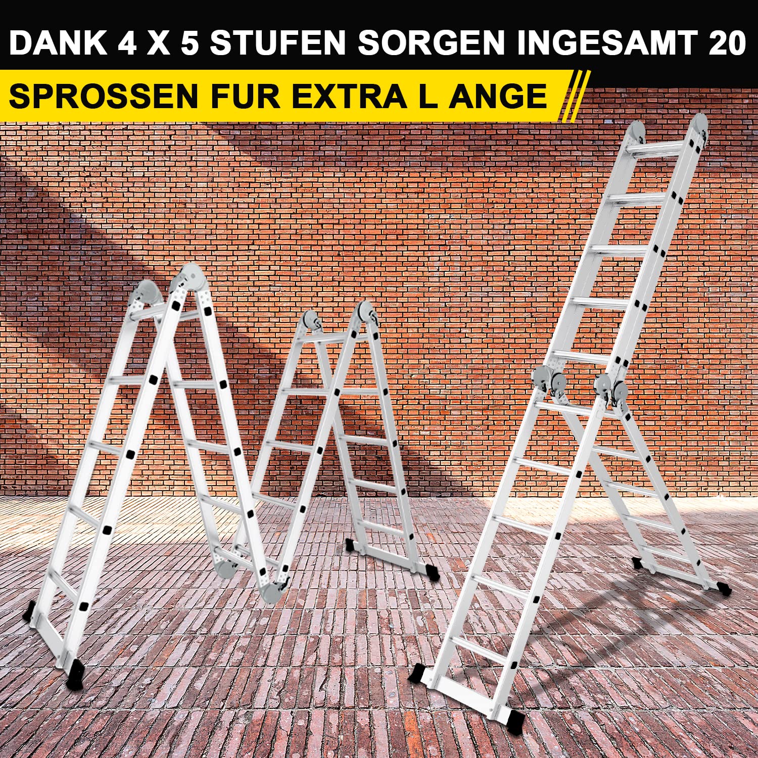 Herrselsam Scala multiuso 4 x 5, 7 in 1, 582 cm, in alluminio, pieghevole, con 2 piattaforme e ruote, portata massima 150 kg, scala multifunzione, 20 pioli (DY8973-M-1x)