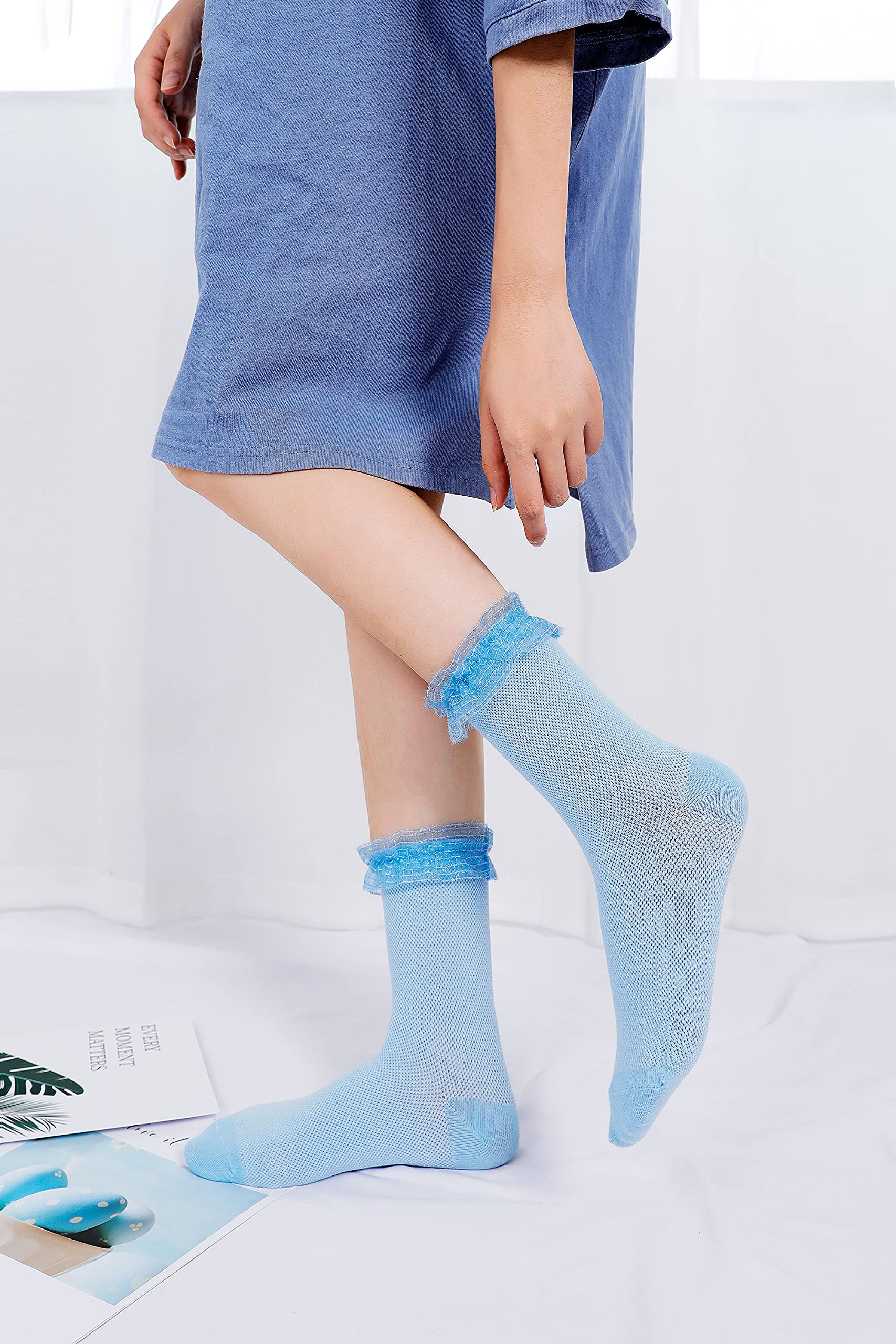 Calcetines con volantes para mujer, calcetines de encaje Lolita Kawaii, calcetines lindos con volantes, 3 pares