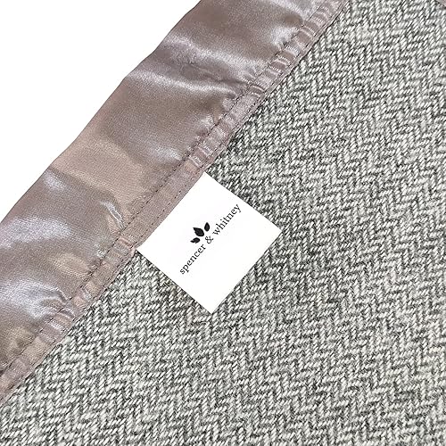 Miniatura 7 de spencer & whitney Manta de lana, manta de espiga azul, manta grande de lana tamaño Queen para cama