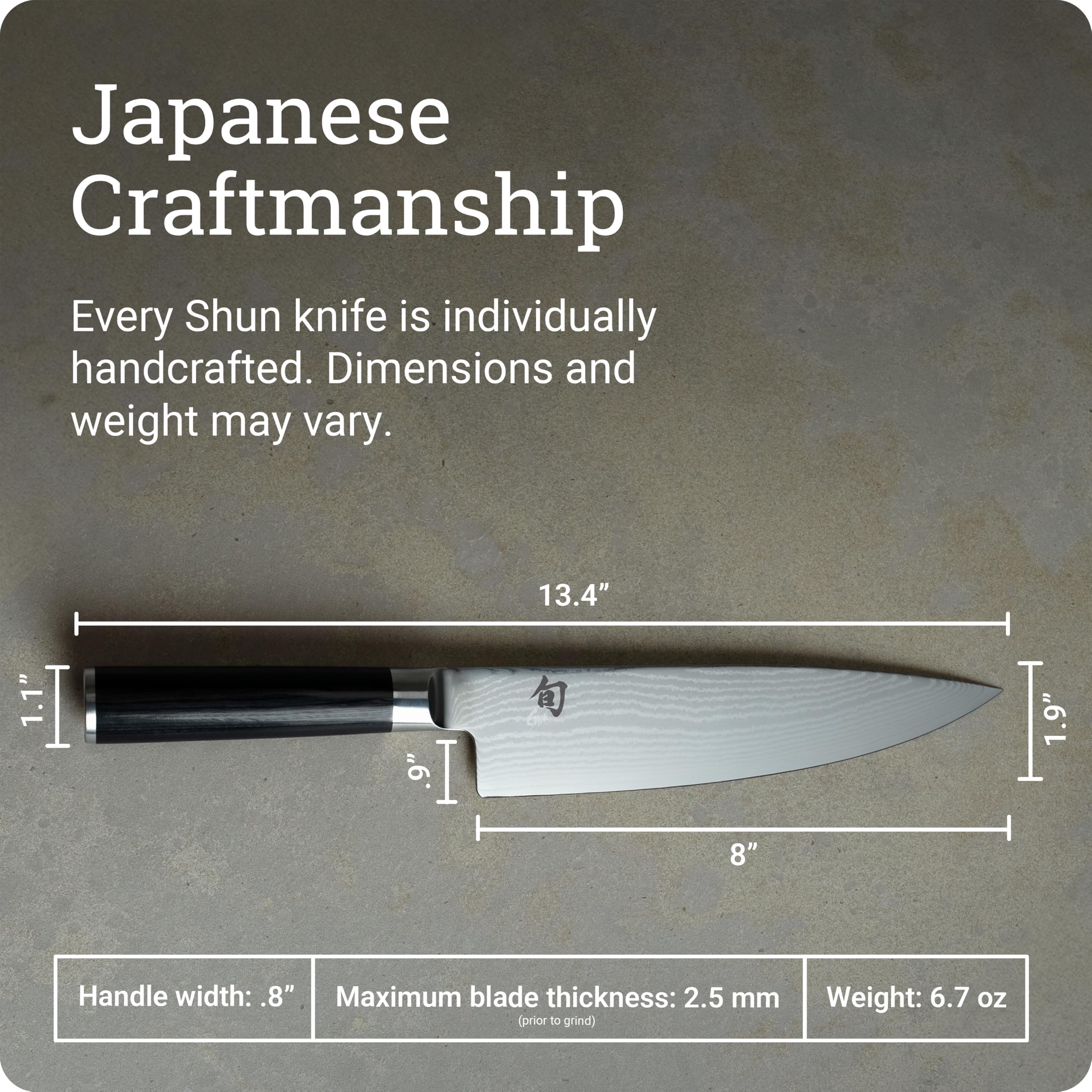 KAI Shun Classic japanisches Kochmesser 20 cm Klingenlänge - Damastmesser 32 Lagen VG MAX Kern - 61 (±1) HRC - Pakkaholzgriff - Made in Japan - Küchenmesser Chefmesser Universalmesser geschmiedet