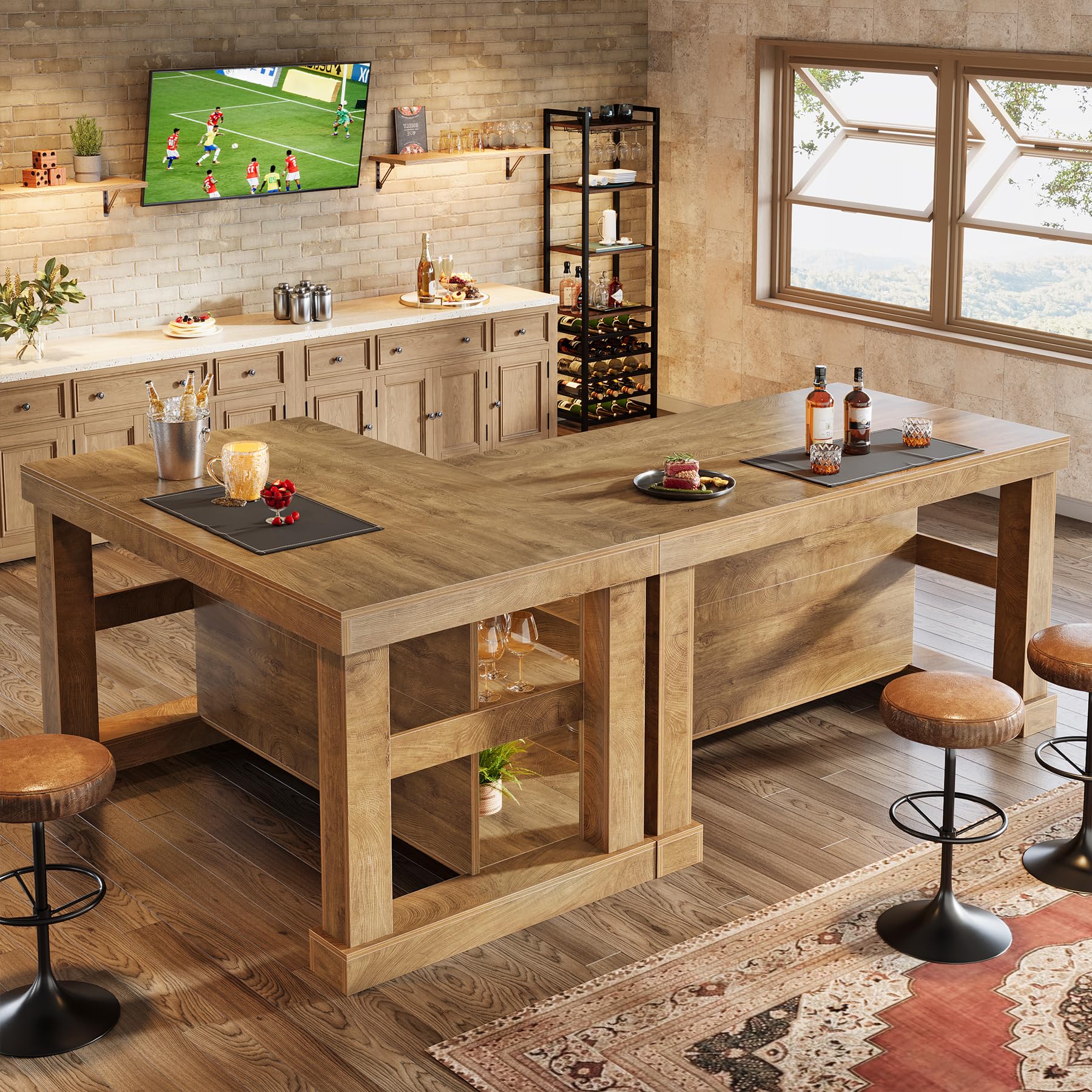 Tribesigns 55 inch Natural Brown Kitchen Island