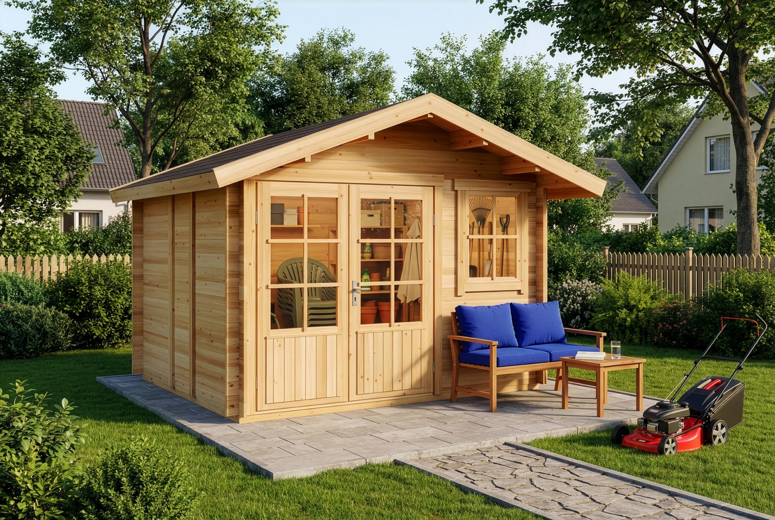 Alpholz Gartenhaus Palermo Gartenhaus aus Holz, Holzhaus mit 28 mm Wandstärke, Blockbohlenhaus, Natur