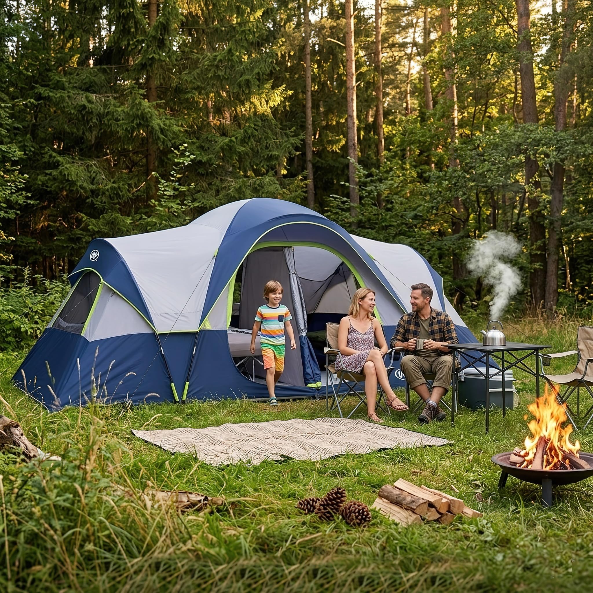 UNP Tenda da Campeggio 10 Persone, Grande Tenda Familiare Impermeabile 1500 mm PU, 549 x 274 x 198 cm, 2 Camere con Divisorio, 5 Finestre in Mesh, Altezza in Piedi, Camping e Festival