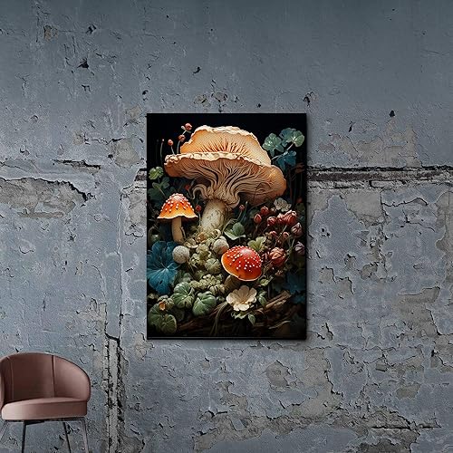 Vintage Frog Mushroom Wall Art Prints,Cute Frog Mushroom For Kids Classroom Retro Creativity Nature Illustration Print Wall Art Picture for Living