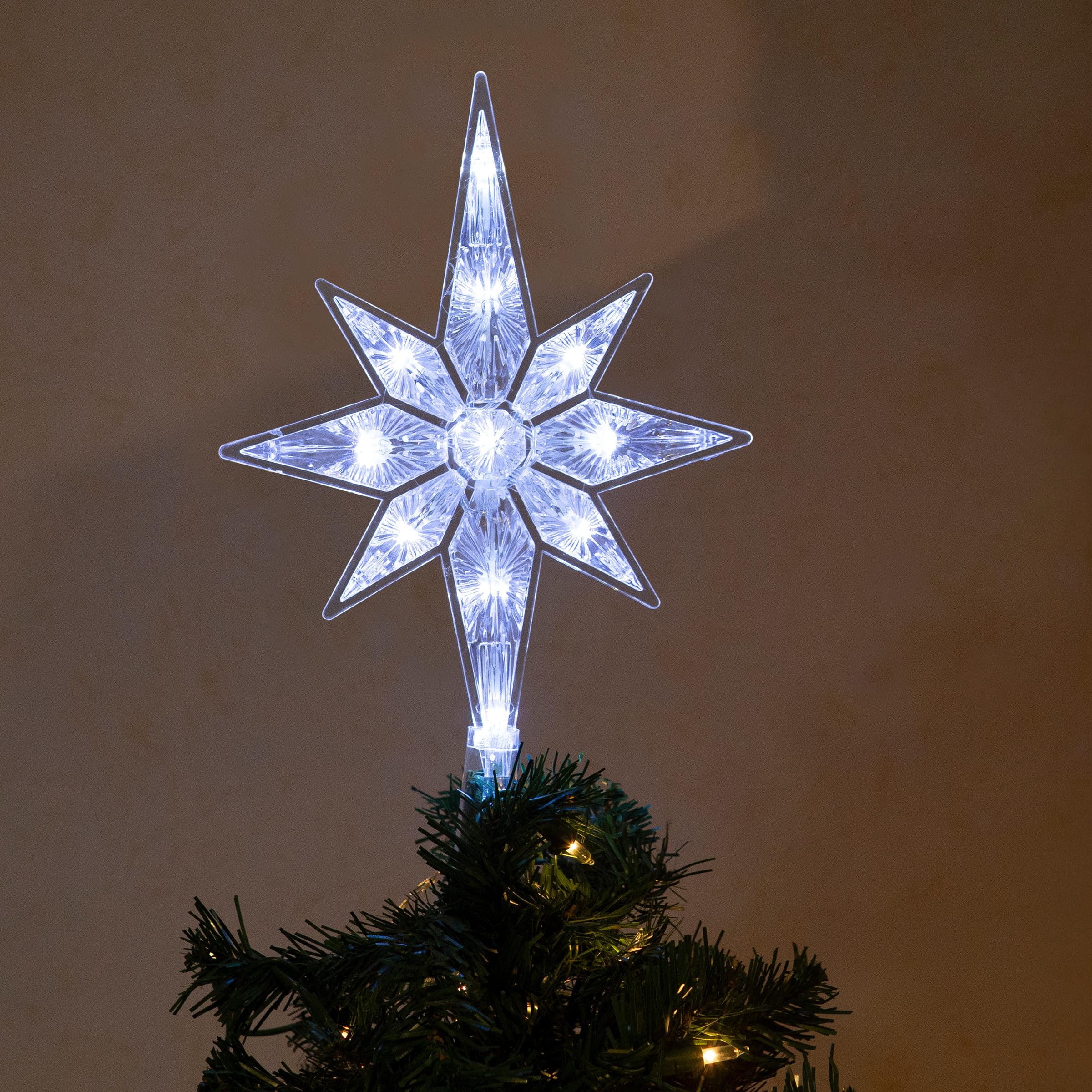 Alpine Corporation Cimier de Sapin de Noël en Forme d'étoile avec lumières LED Blanc Froid