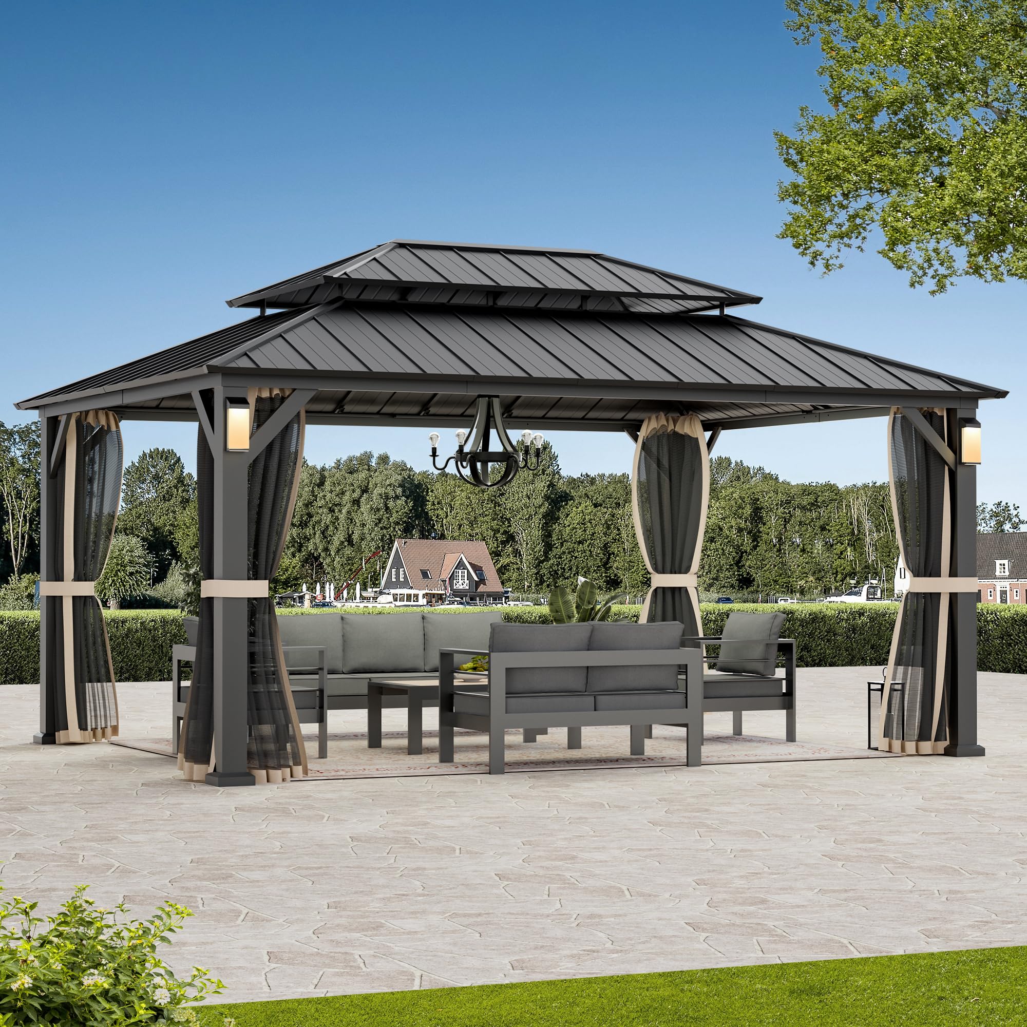 Modern Shade Horizon Hardtop Gazebo with LED Lights