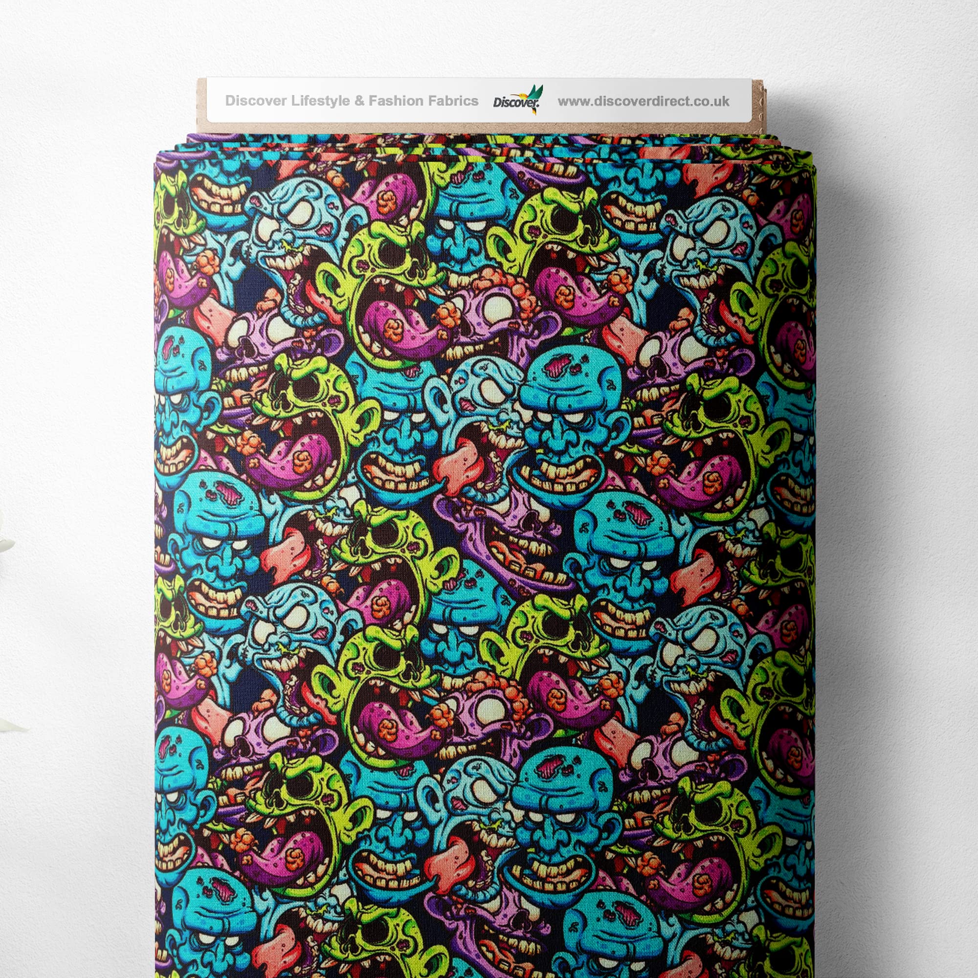 100% Cotton Halloween Spooky Scary Printed Design Quilting Craft Dress Quality Sewing Fabric Material | 55" - 140 cm Wide (per Half Metre, Zombieland)