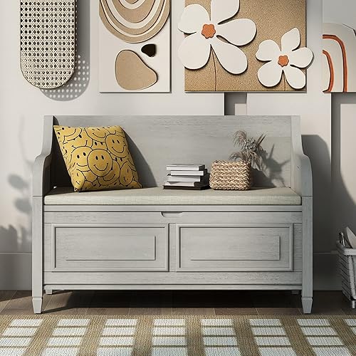 AnQuipet Banco de almacenamiento, haz una declaración con nuestro banco de almacenamiento de entrada de madera maciza de estilo rústico de 42