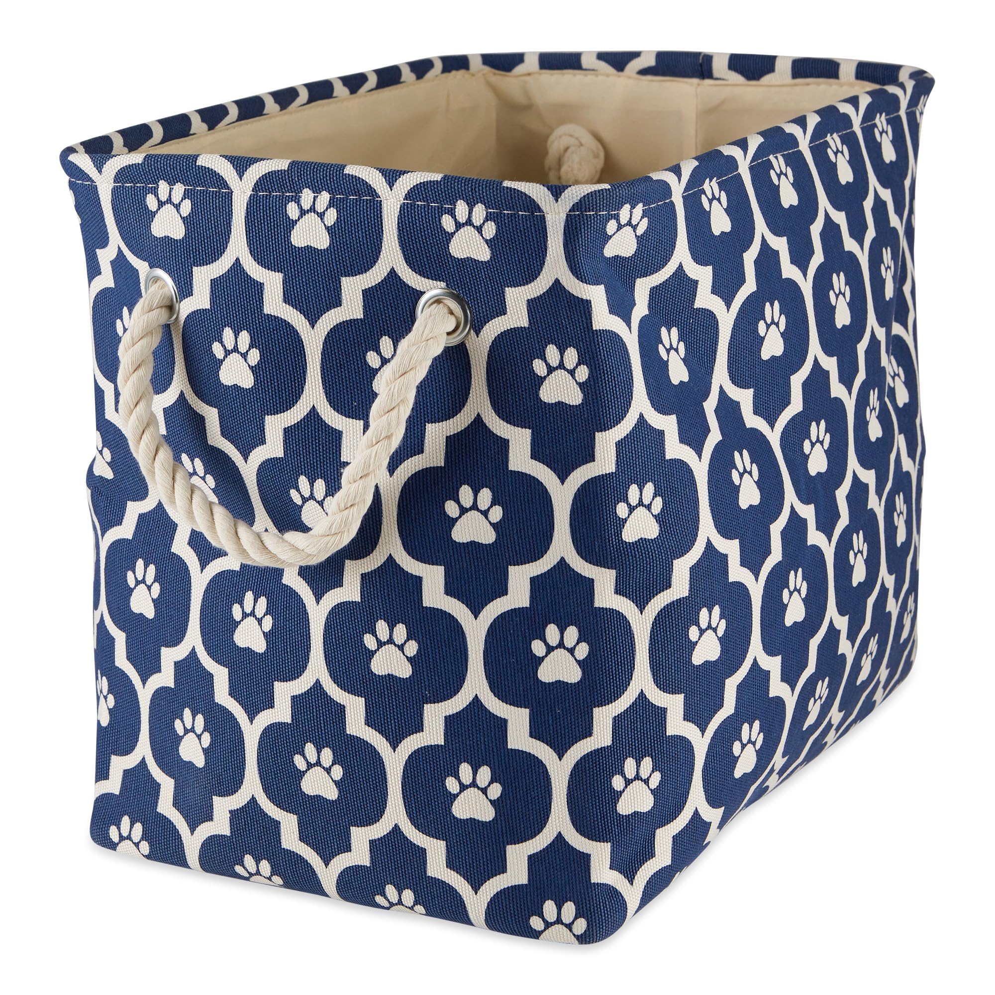 Bone Dry Pet Storage Bin - Medium Rectangle Lattice Paw Print Design, Nautical Blue, 16x10x12 Inches - View #9