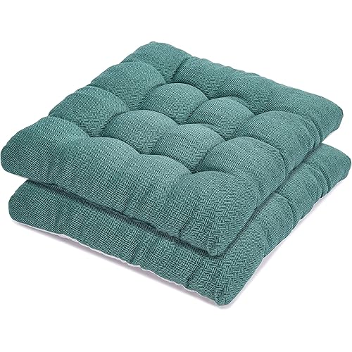 POMIU Outdoor Chair Cushions for Patio and Garden Furniture, Chair Pads Set Premium Comfortable Thick Fiber Fill Tufted Seat Floor Cover (2 Pack, 19" x 19", Dark Green)