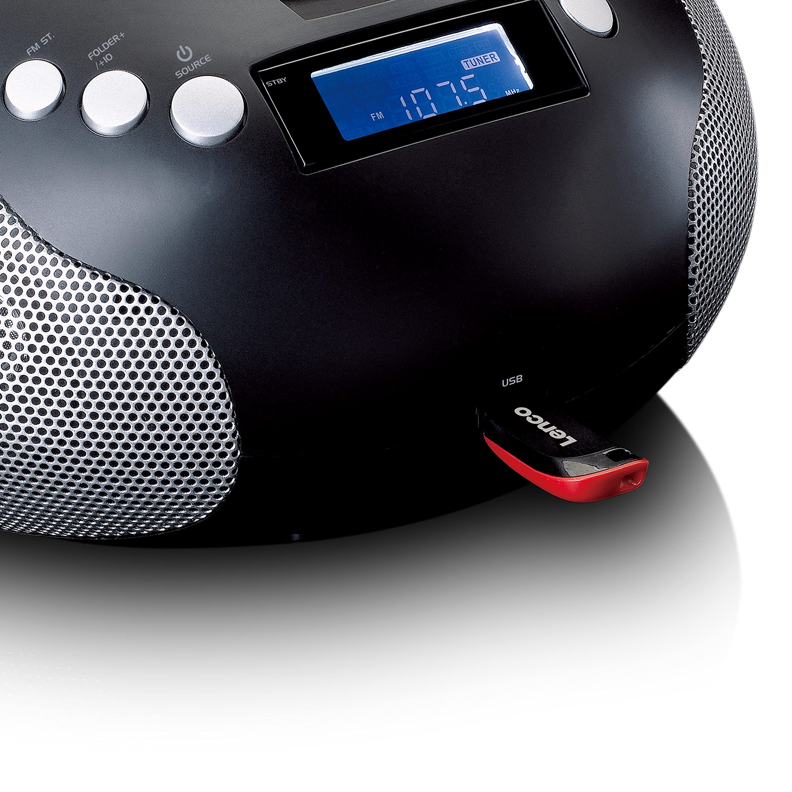 Lenco SCD-331 - Radio CD Portable - Bluetooth - Port USB - Stockage de titres programmable - Radio FM PLL - Écran LCD - Entrée AUX - Noir