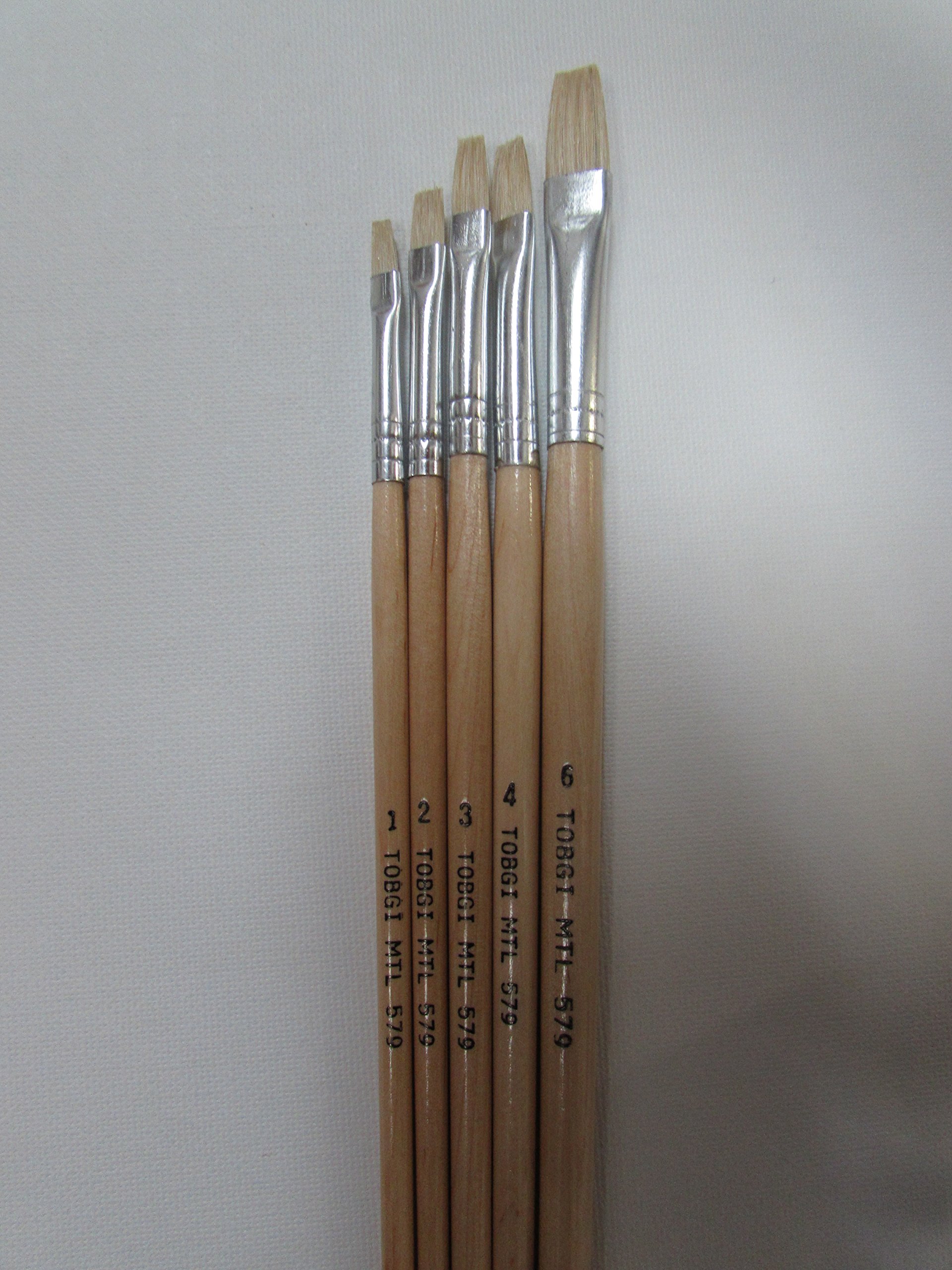 60pcs Artist Quality White Bristle Hair Acrylic and Oil Brush Sizes #1,2,3,4,6 (12 of Each)