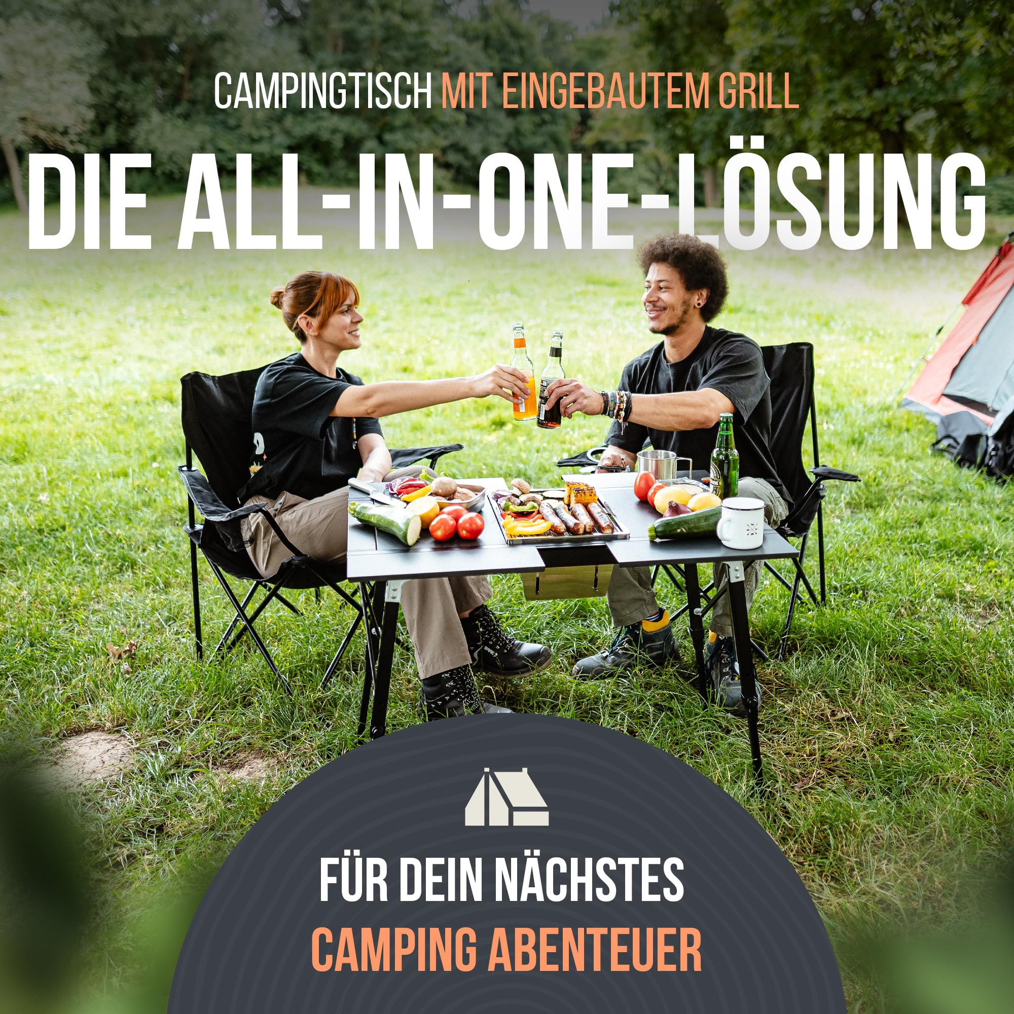 Castra Premium Campingtisch mit integriertem Grill – Aluminium 7075, höhenverstellbar, Outdoor wetterfest, innovatives Faltsystem, Multifunktionstisch & Camping Zubehör für Garten, Reisen & Angeln