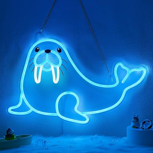 Miniatura 14 de Letrero de neón de lobo, luz LED regulable, decoración de pared de animales, regalo de Navidad, regalos de cumpleaños para niños y hombres, azul,