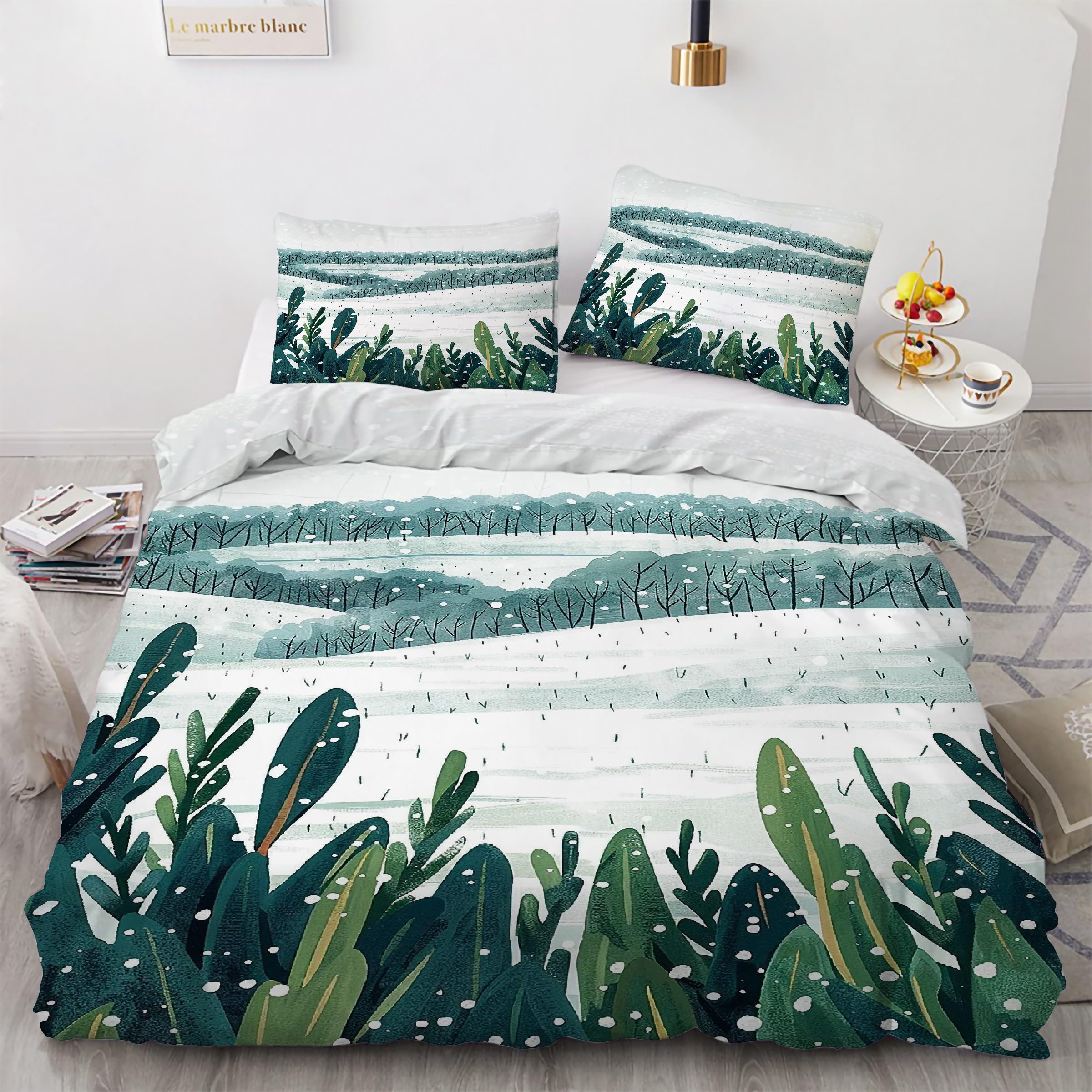 Parure de lit douillette housse de couette 240 x 260 en microfibre douce motif Neige