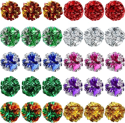 Silkfly Pelotas arrugadas de película de poliéster, 15 unidades, juguetes para gatos, bola interactiva arrugada de 2.36 pulgadas, bolas coloridas,