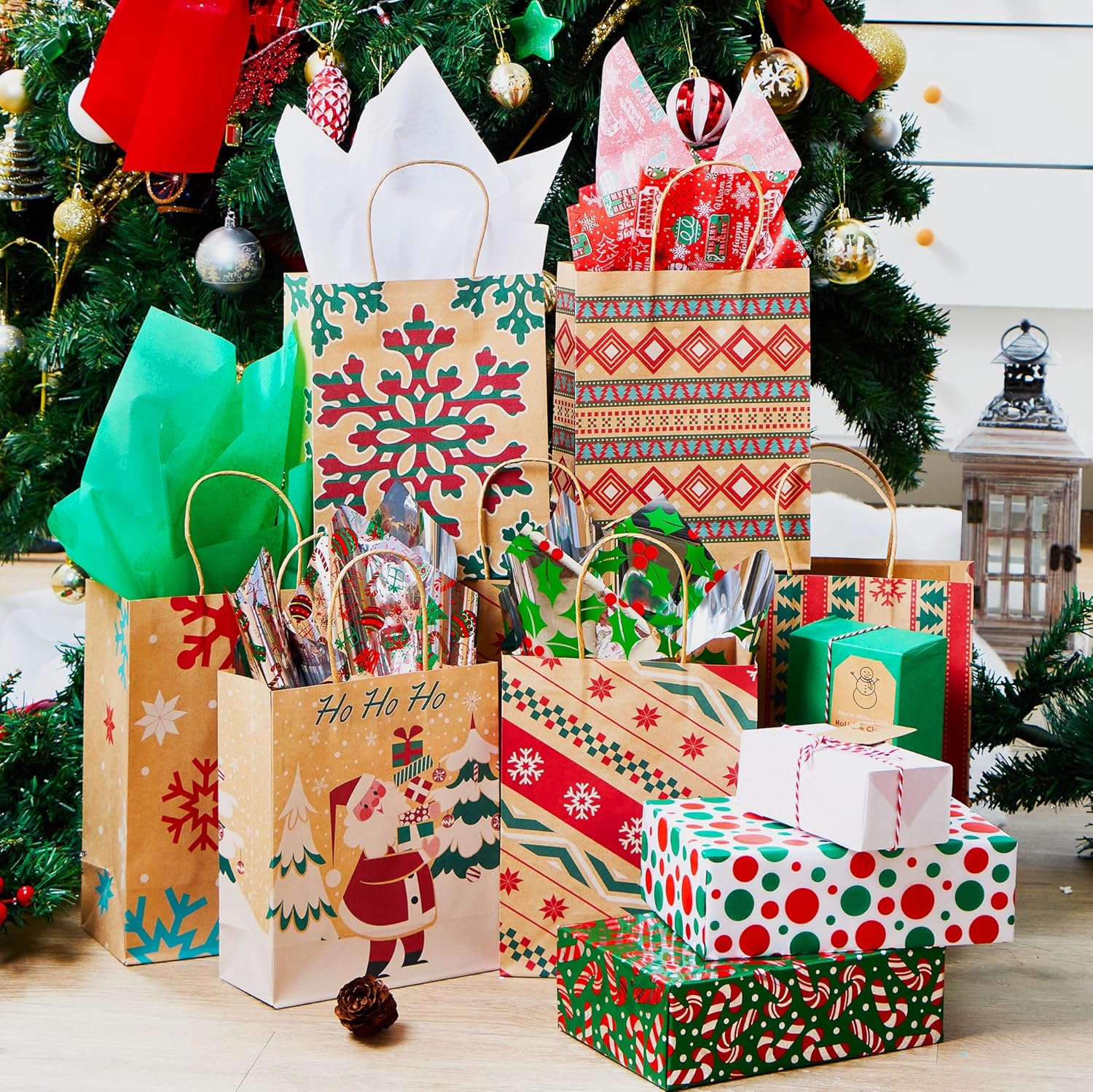 JOYIN 150 Sheets Tissue Paper Assortement Classic Christmas Design, present Wrap Paper, Accessory for Gift Boxes, Gift Wrapping Bags and Wine Bottles