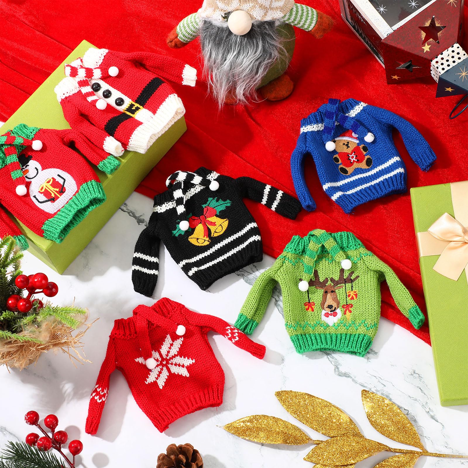 Aoriher 6-Piece Christmas Sweater Set For Dolls - Snowman, Elk & Snowflake Knit Outfits