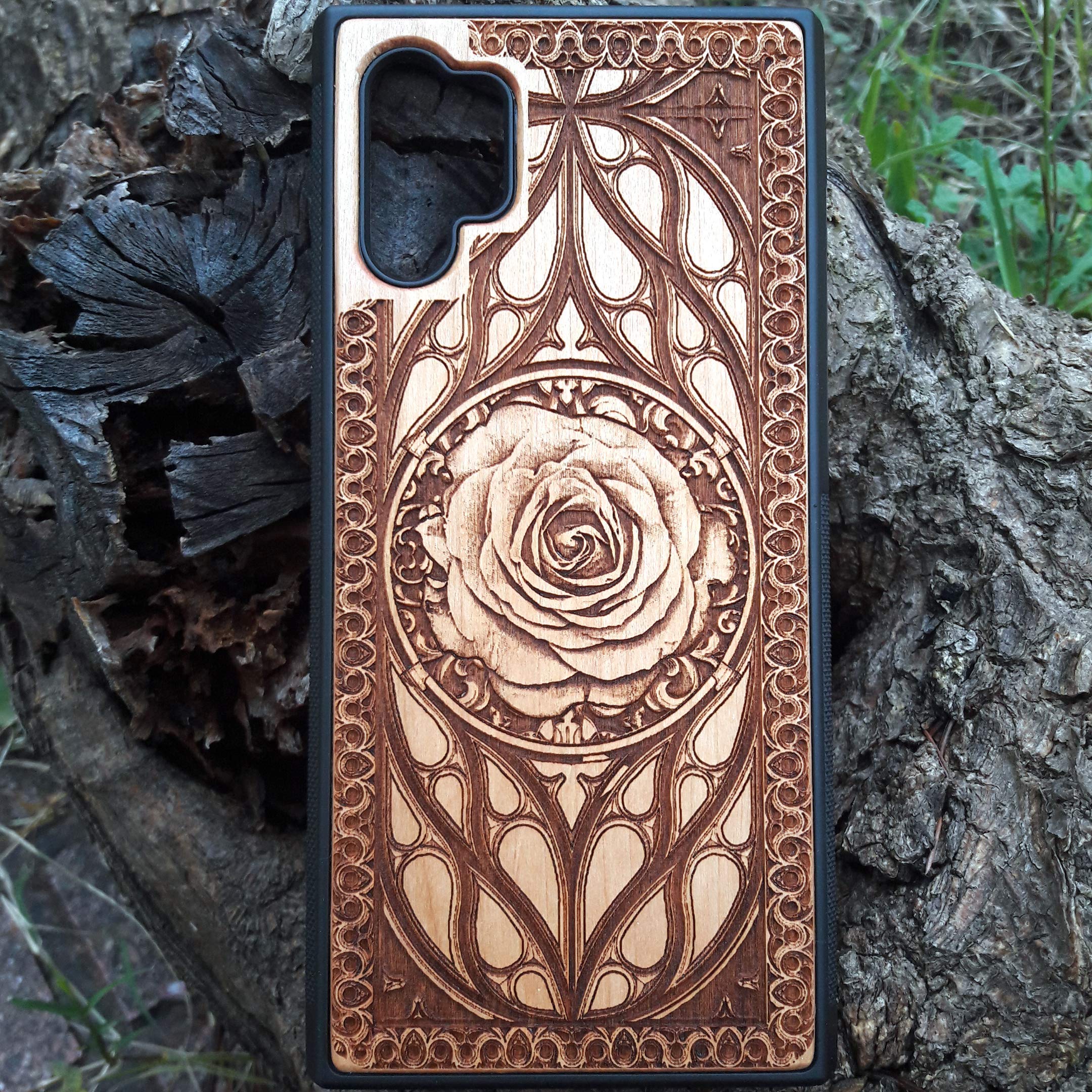 Rose Wood Case for iPhone 16 15 14 13 12 11 Pro Max Mini & Galaxy S24 S23 S22 S21 S20 Ultra Plus