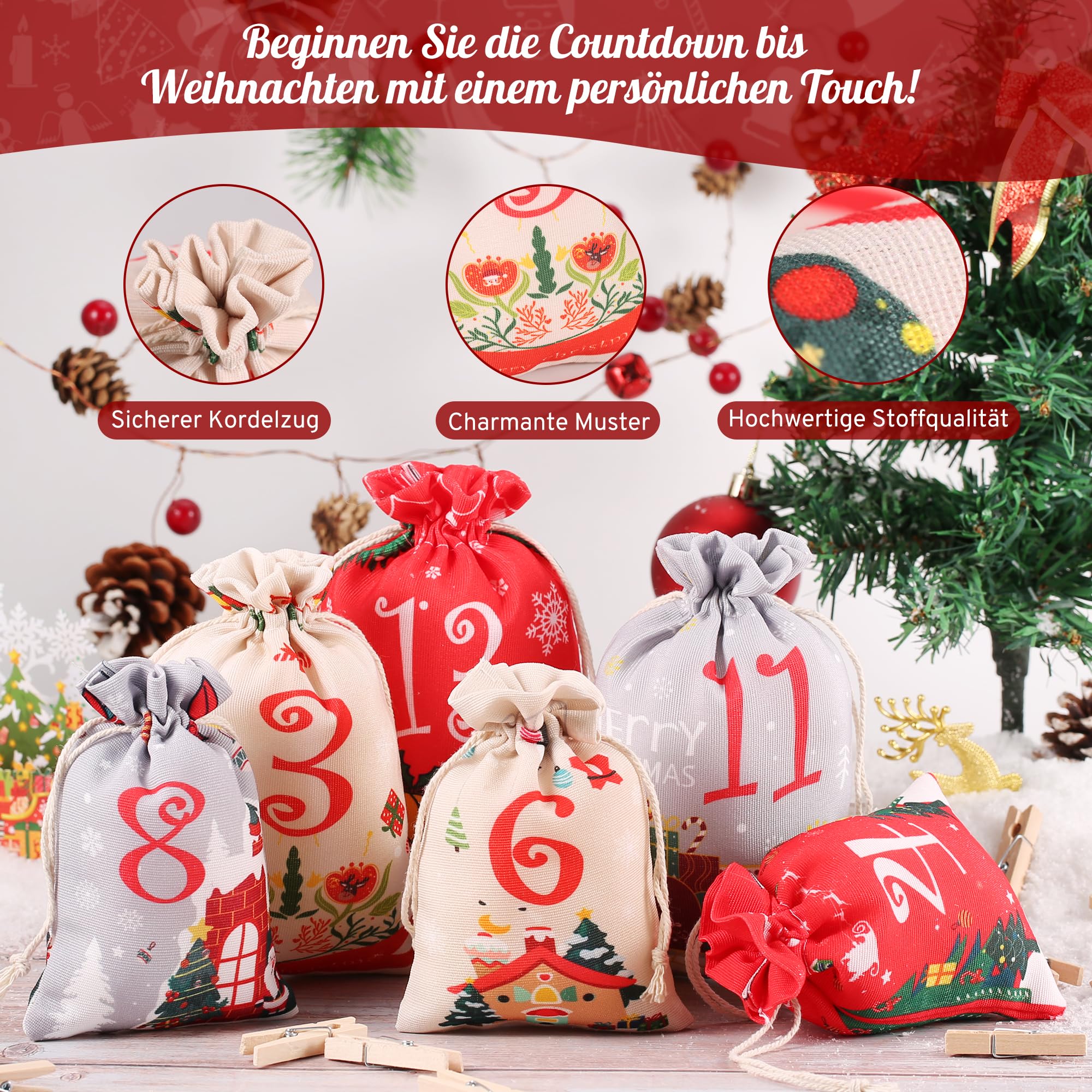 Calendrier De L'Avent Vide 24 Sachets - Tissu Jute, DIY Cadeaux | Déco Noël