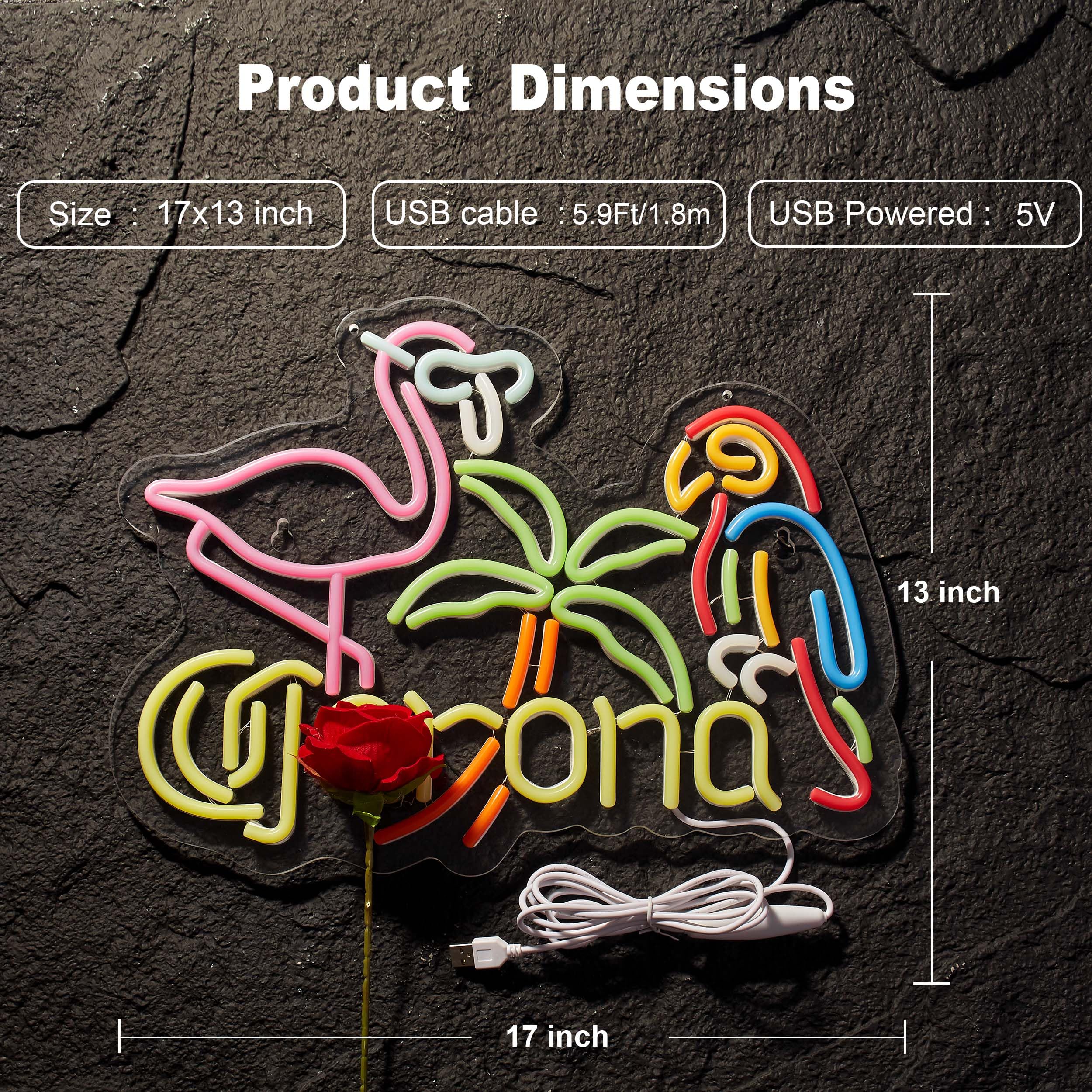 Duoweoy Flamingo and Parrot Coro Neon Sign for Wall Décor Dimmable