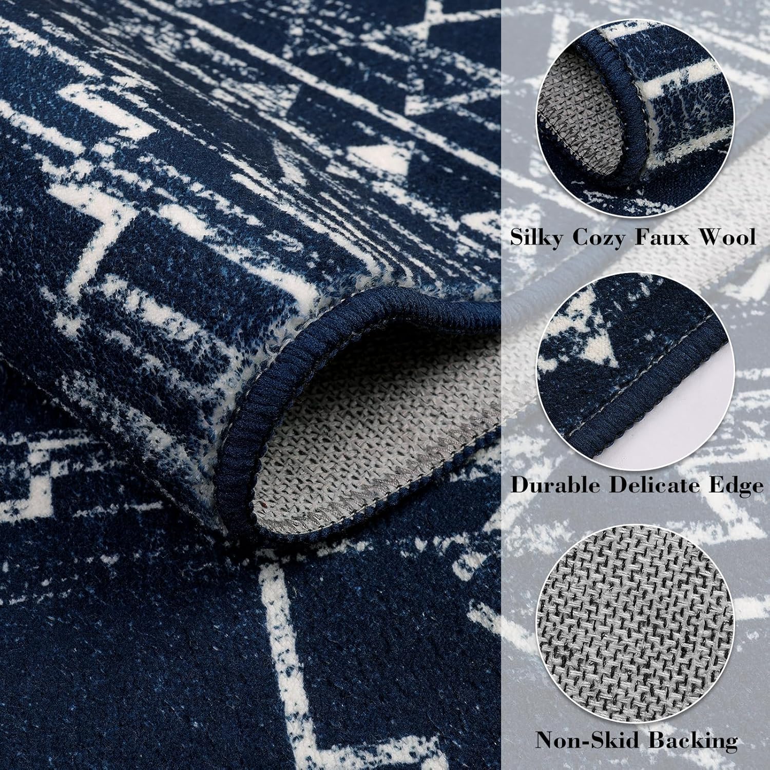 wonnitar moroccan washable area rug 4x6, blue rugs for living room, non-slip boho bedroom throw mat, non-shedding large geometric low pile floor carpet for home office mudroom kitchen (blue,4'x6') 4' x 6' (rectangular) blue