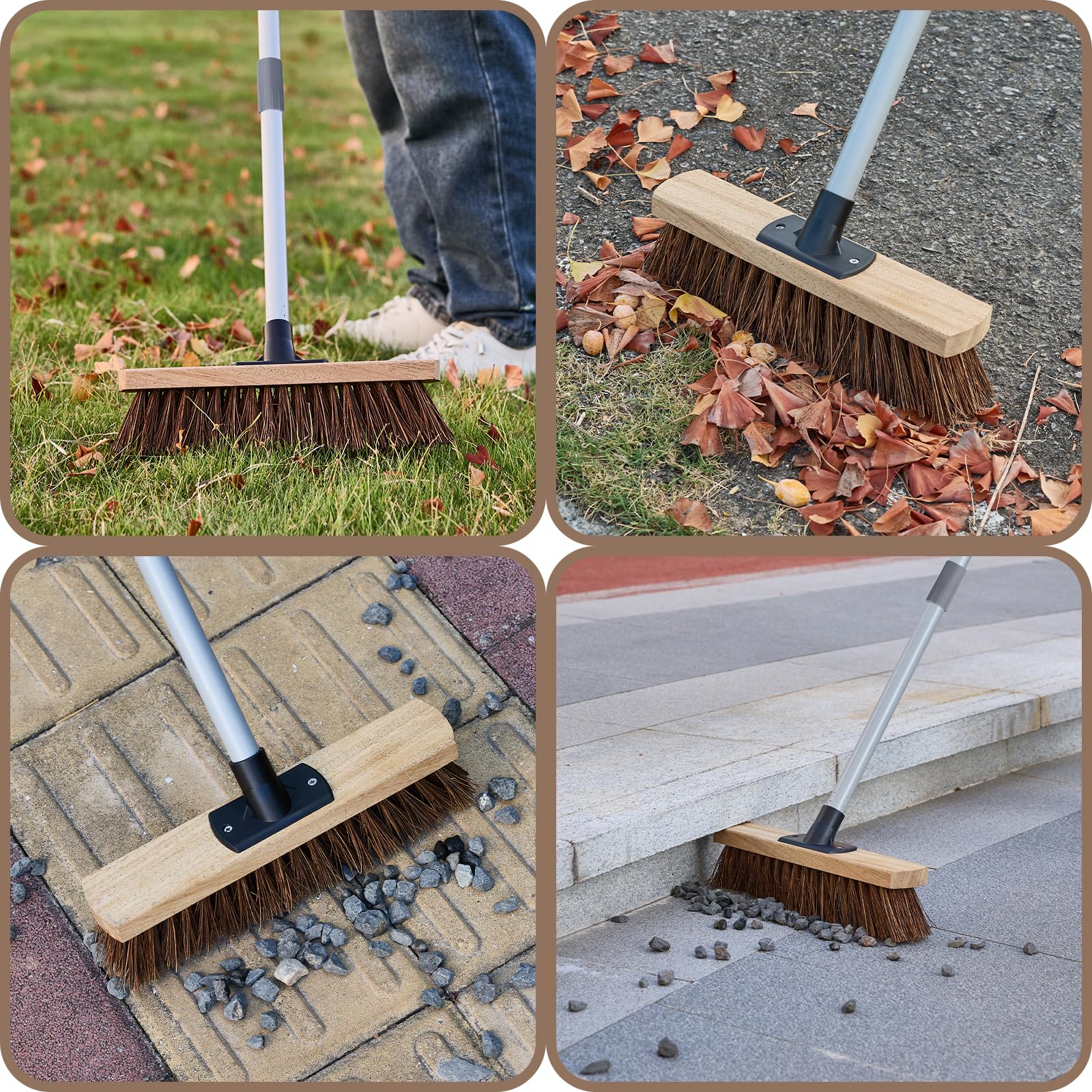 Mitclear 30cm Scopa da Giardino per Esterni con Manico Lungo(140cm), Scopa Robusta da Esterno mit Setole Naturali, Spazzole per Foglie e Ciottoli, Spazzola per Giardini, Pavimenti e Vialetti