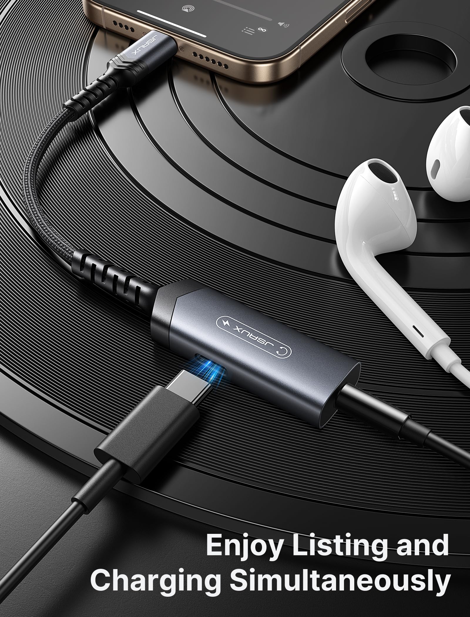 Adattatore USB-C A Jack 3.5mm 2-in-1 Con Ricarica - Design A 90° Con Chip DAC, Per Phone15, Samsung, IPad