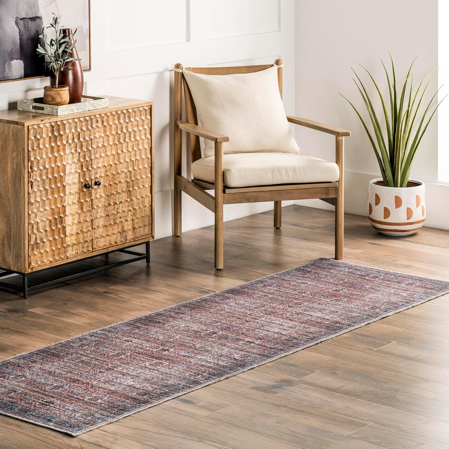 nuLOOM Maple Machine Washable Floral Medallion Area Rug, 5x8, Rust