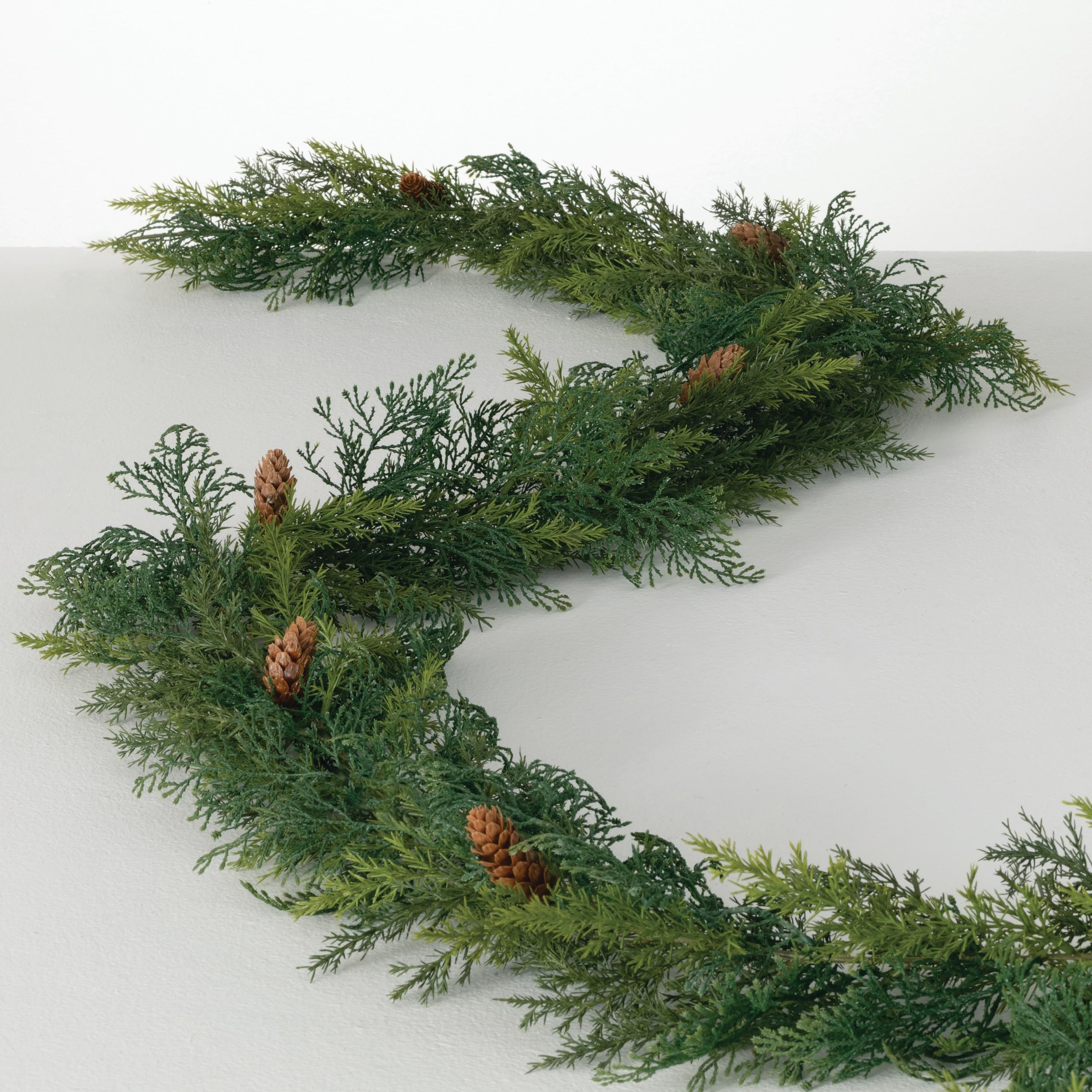 SullivansChristmas Garland, 9 Ft Arborvitae Garland, Realistic Life-Like Green with Pinecones Indoor Holiday Décor, Perfect for Fireplace Mantle, Weddings, Dining & Living Room Winter