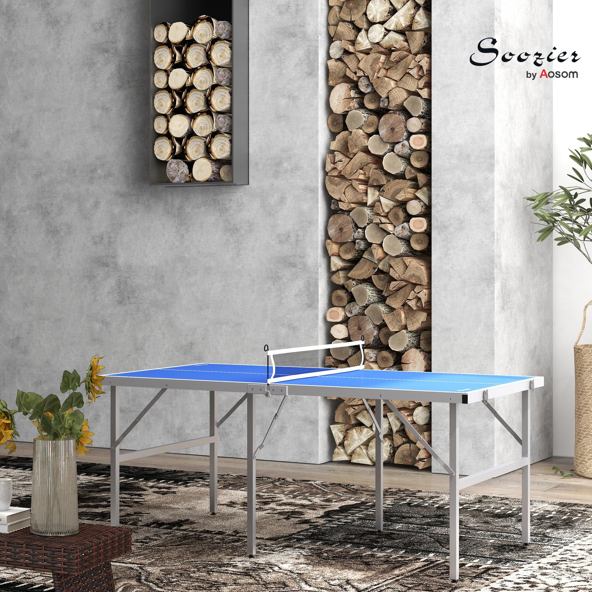 Soozier 6' x 3' Mini Ping Pong Table Set with Aluminium Frame