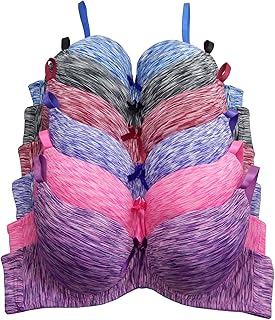 6 Pack of Color Print T-Shirt Bras B Cup C Cup and D Cup
