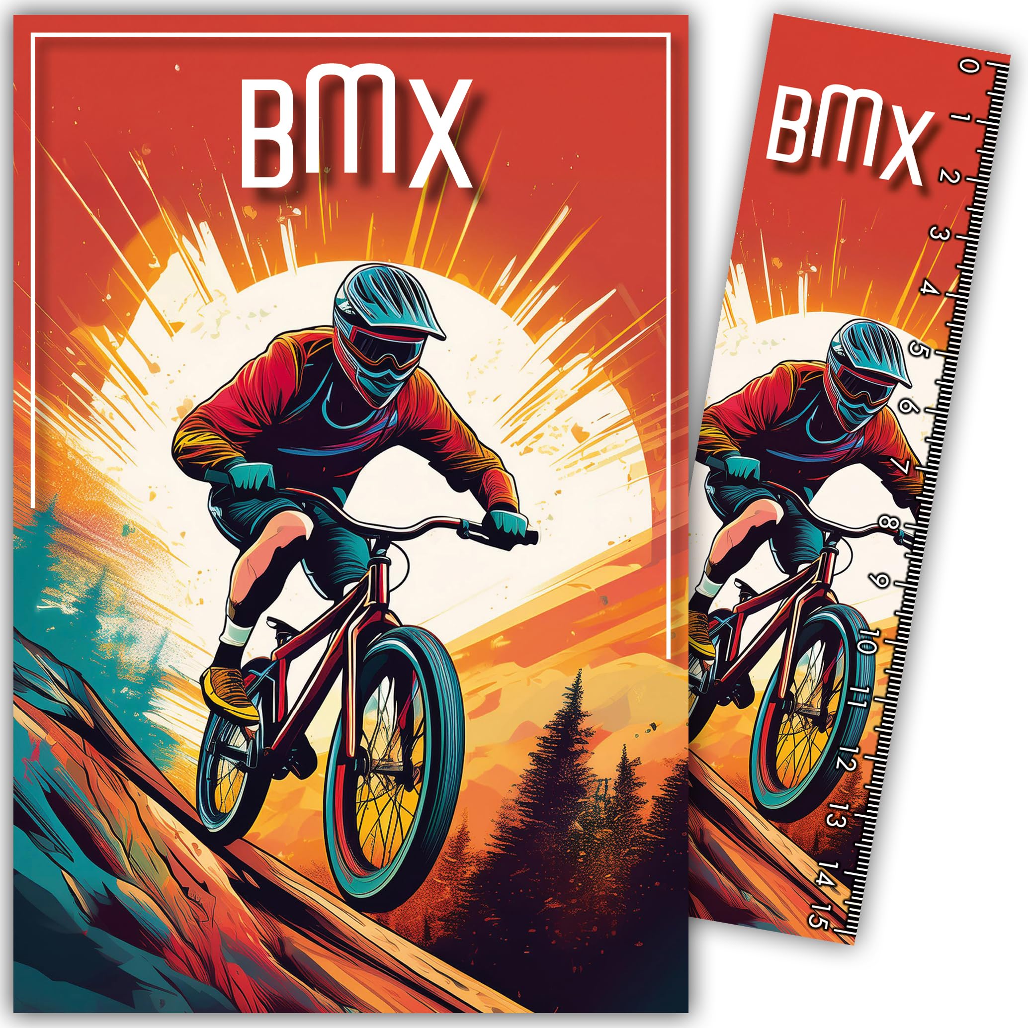 Xtrem 69-1028 Extreme Sports Sports BMX MTB Bike Card with Bookmark/Ruler 15 cm Paper and White Envelope Size 12 x 17.5 cm – Birthday or Party Gift – Made in France