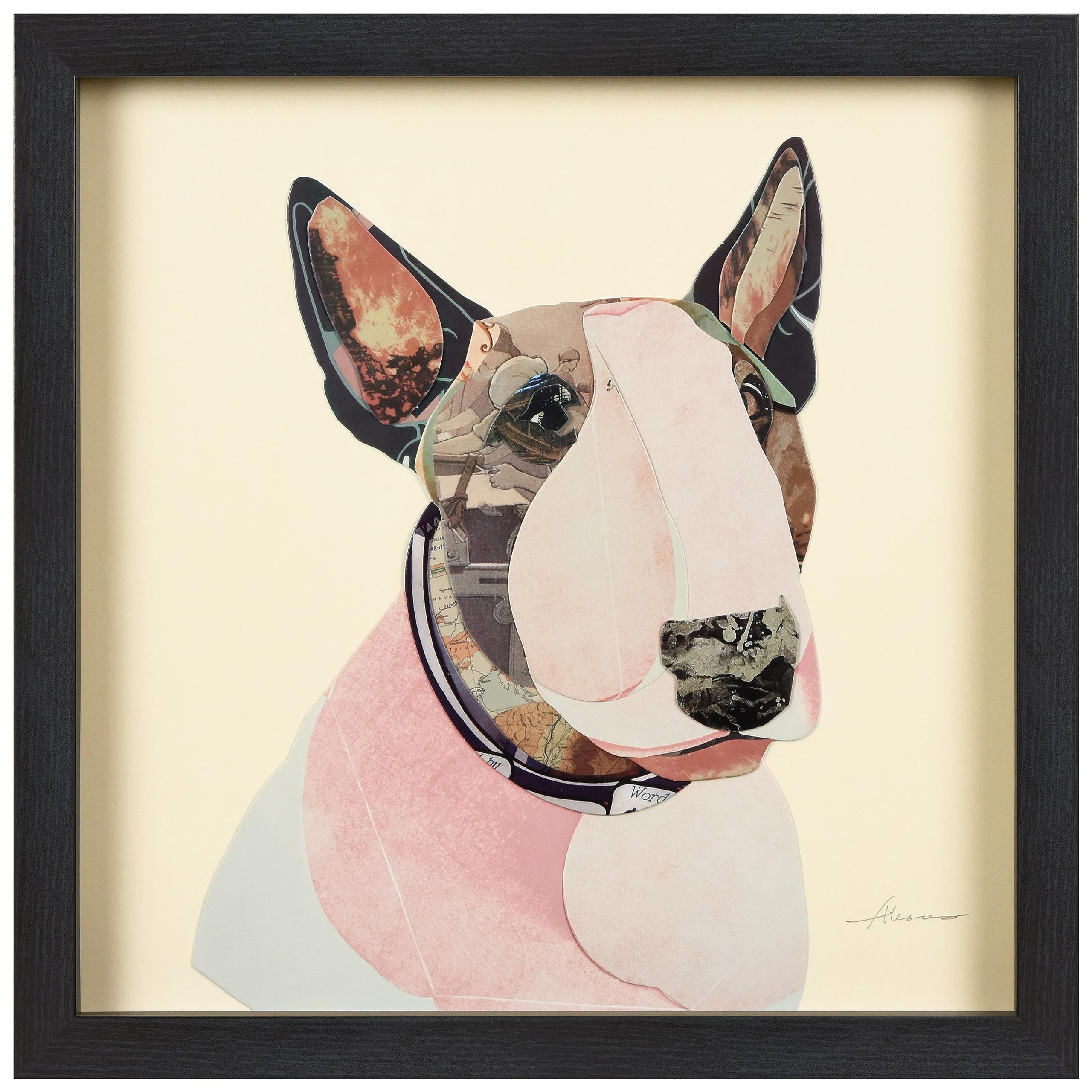 Empire Art Direct American Bull Terrier Dimensional Art Collage Hand Signed by Alex Zeng Framed Graphic Dog Wall Art, 17" x 17" x 1.4", Ready to Hang