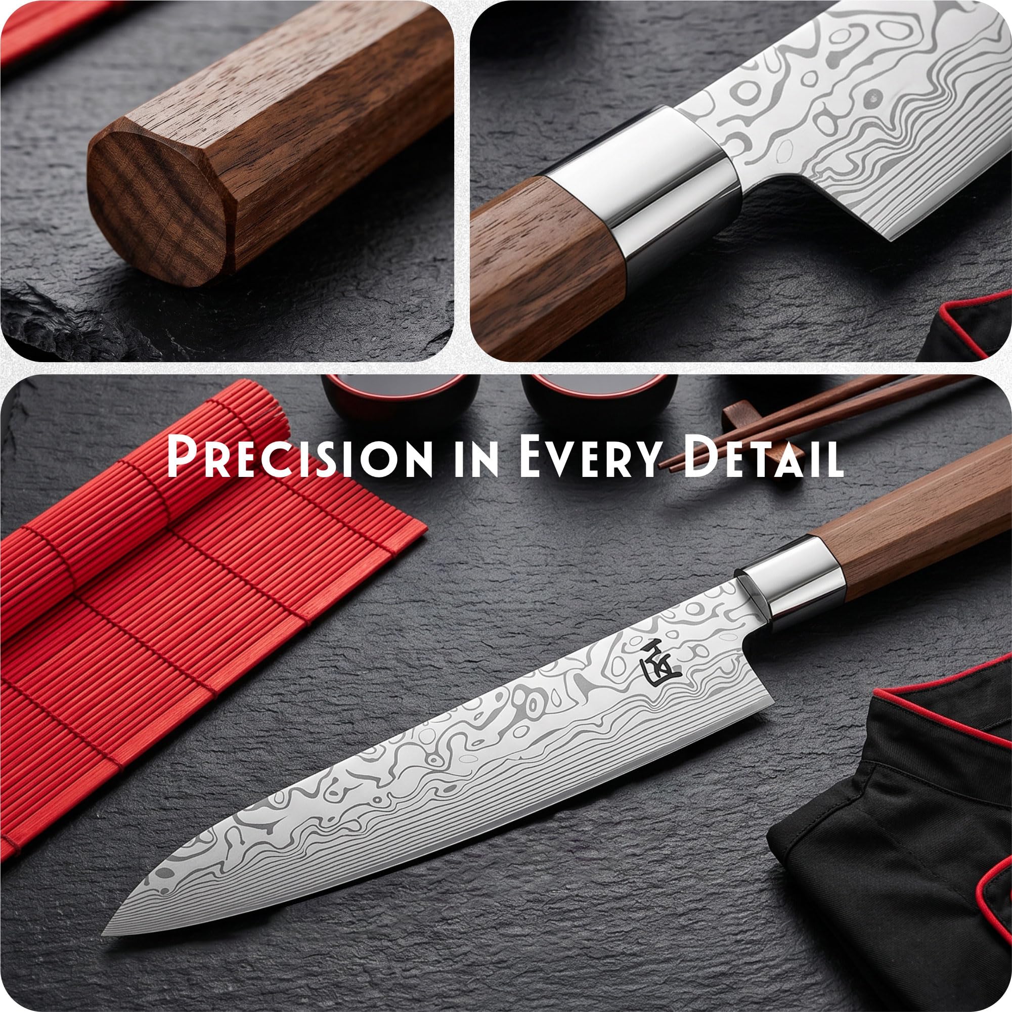 INTIGNIS VG10 Damast Gyuto Kochmesser 20 cm, Japanisches Messer Geschenkbox | VG10-Kern, 67-lagiger Damast, 20 cm Gyuto, WA-Holzgriff, Tuch, HRC-Zertifikat, EVA-Box